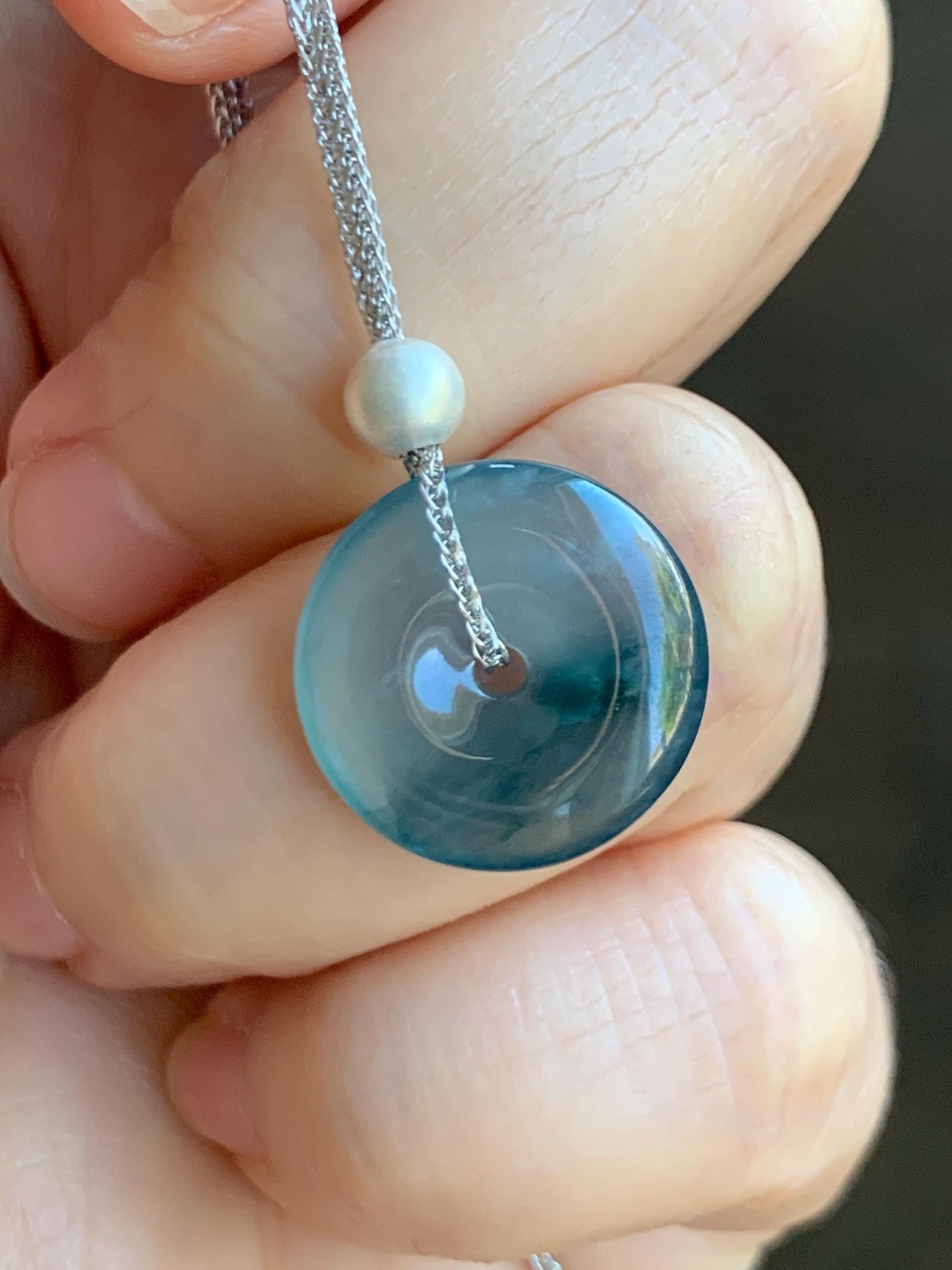 Natural Guatemalan Icy Translucent Bicolored Jade Jadeite Ping An Kou Donut Pendant Sterling Silver Necklace 16” 天然老种冰危紫翡翠平安扣吊坠项链 MWK149