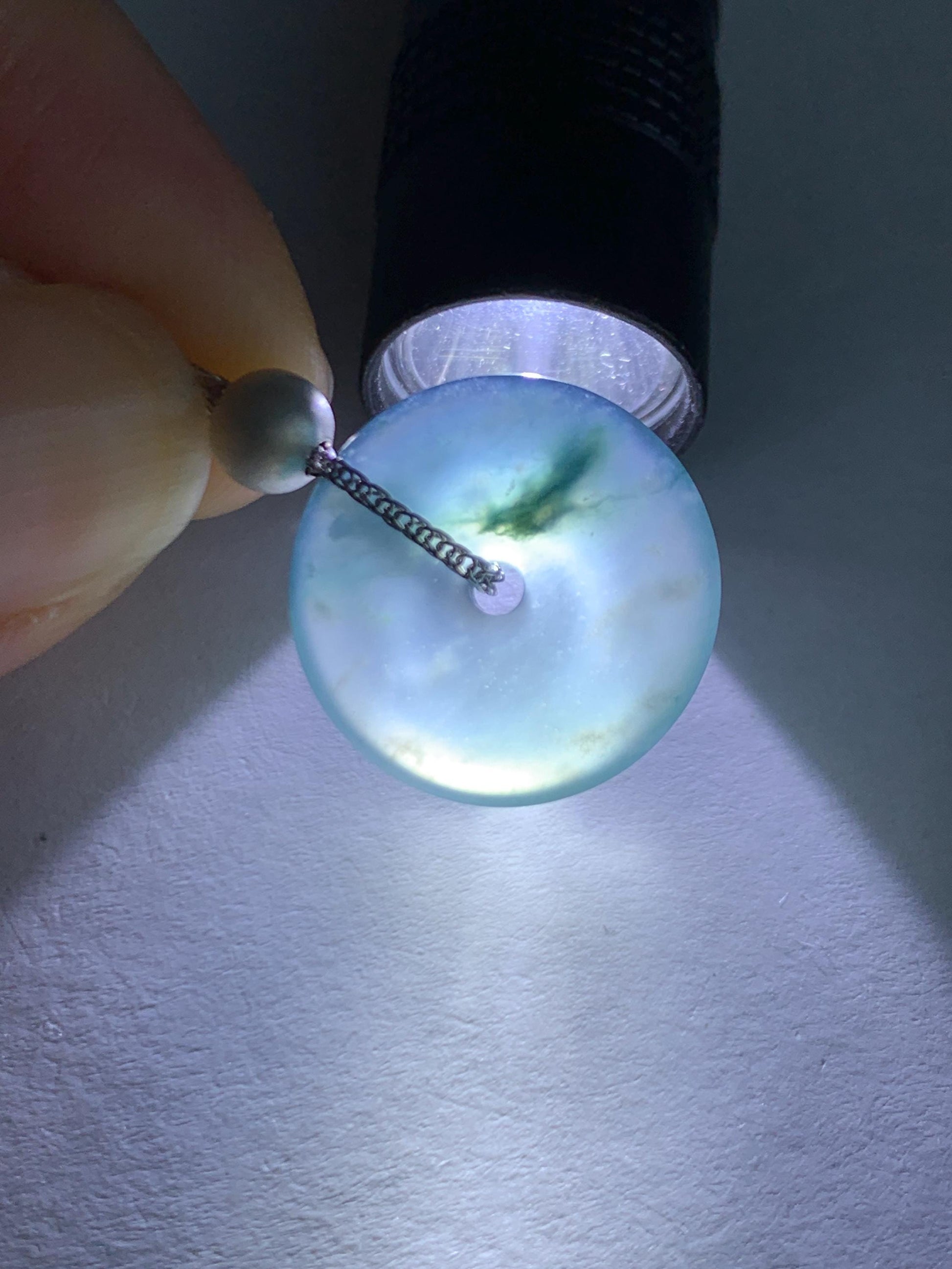 Natural Guatemalan Icy Translucent Bicolored Jade Jadeite Ping An Kou Donut Pendant Sterling Silver Necklace 16” 天然老种冰危紫翡翠平安扣吊坠项链 MWK149