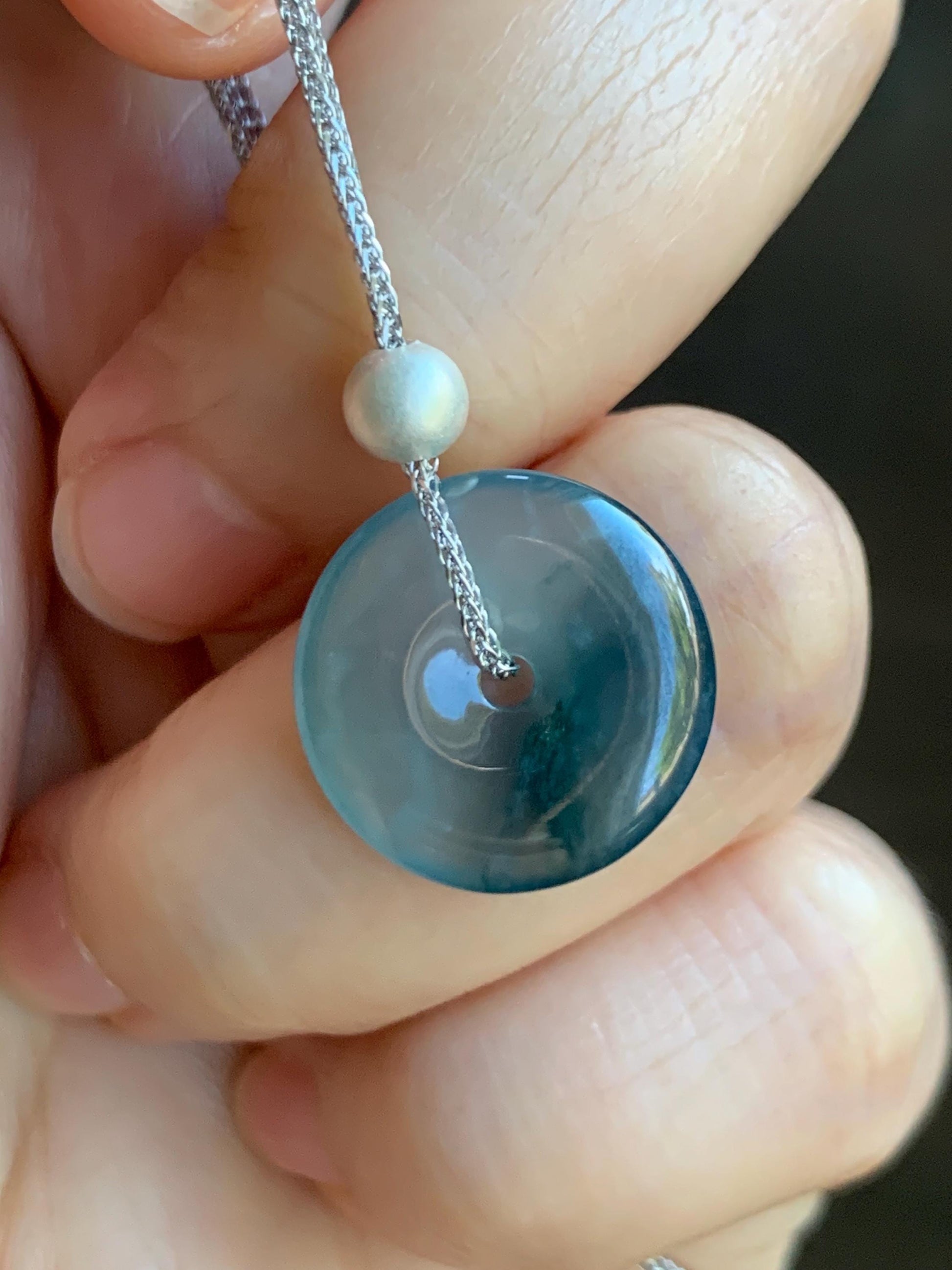 Natural Guatemalan Icy Translucent Bicolored Jade Jadeite Ping An Kou Donut Pendant Sterling Silver Necklace 16” 天然老种冰危紫翡翠平安扣吊坠项链 MWK149