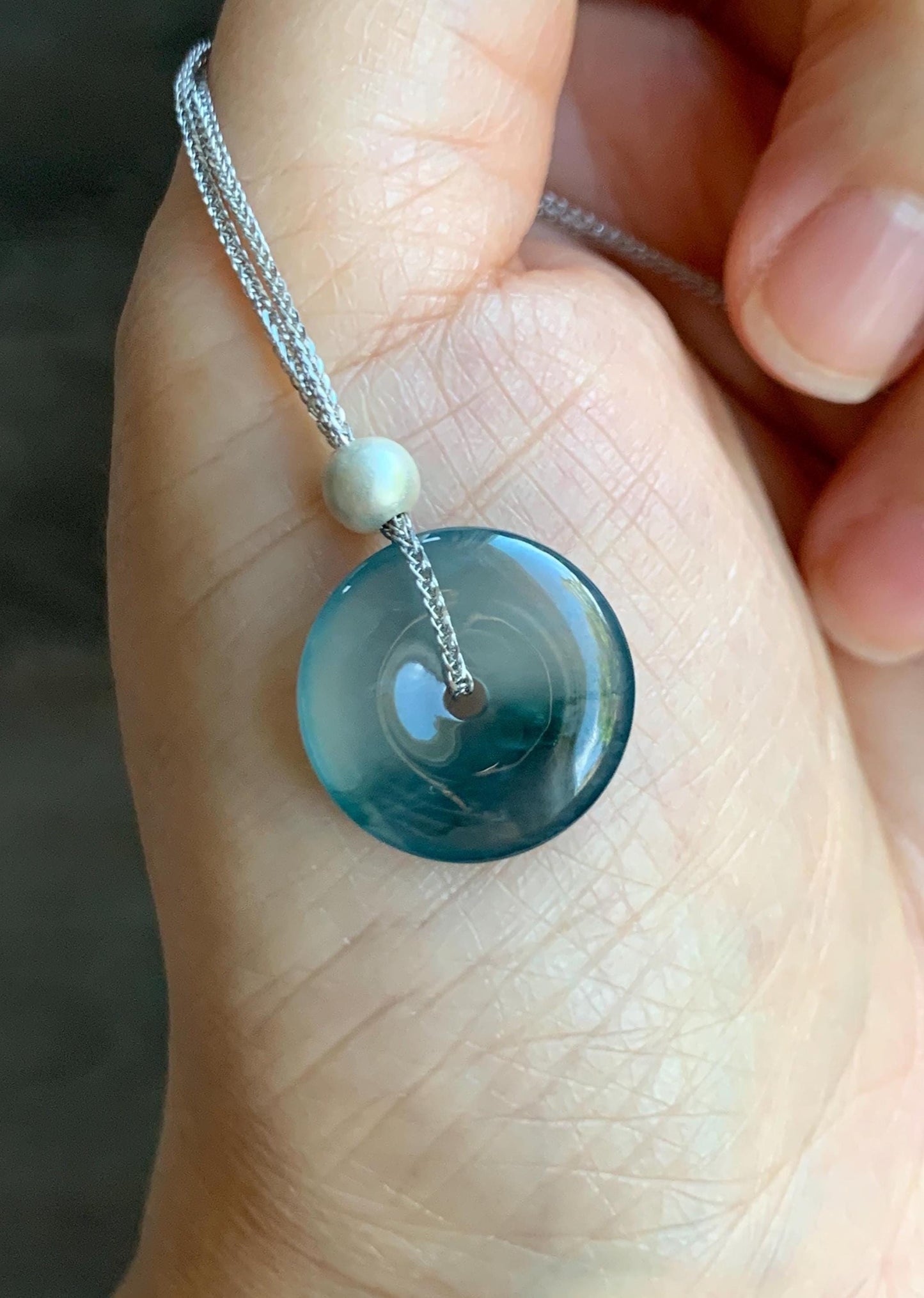 Natural Guatemalan Icy Translucent Bicolored Jade Jadeite Ping An Kou Donut Pendant Sterling Silver Necklace 16” 天然老种冰危紫翡翠平安扣吊坠项链 MWK149