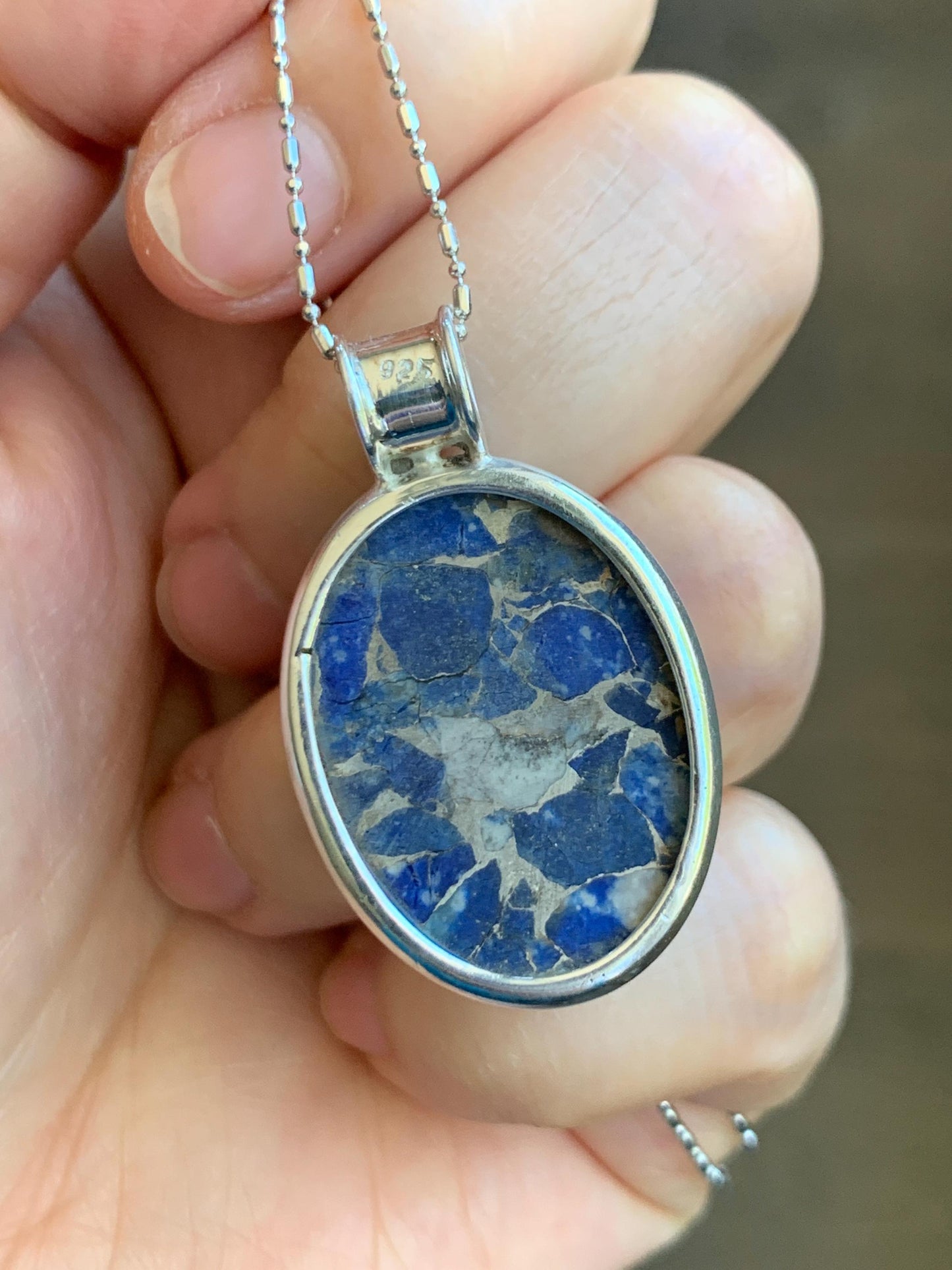 Natural Genuine Lapis Lazuli Lareg Oval Pendant Sterling Silver 8g LLZ