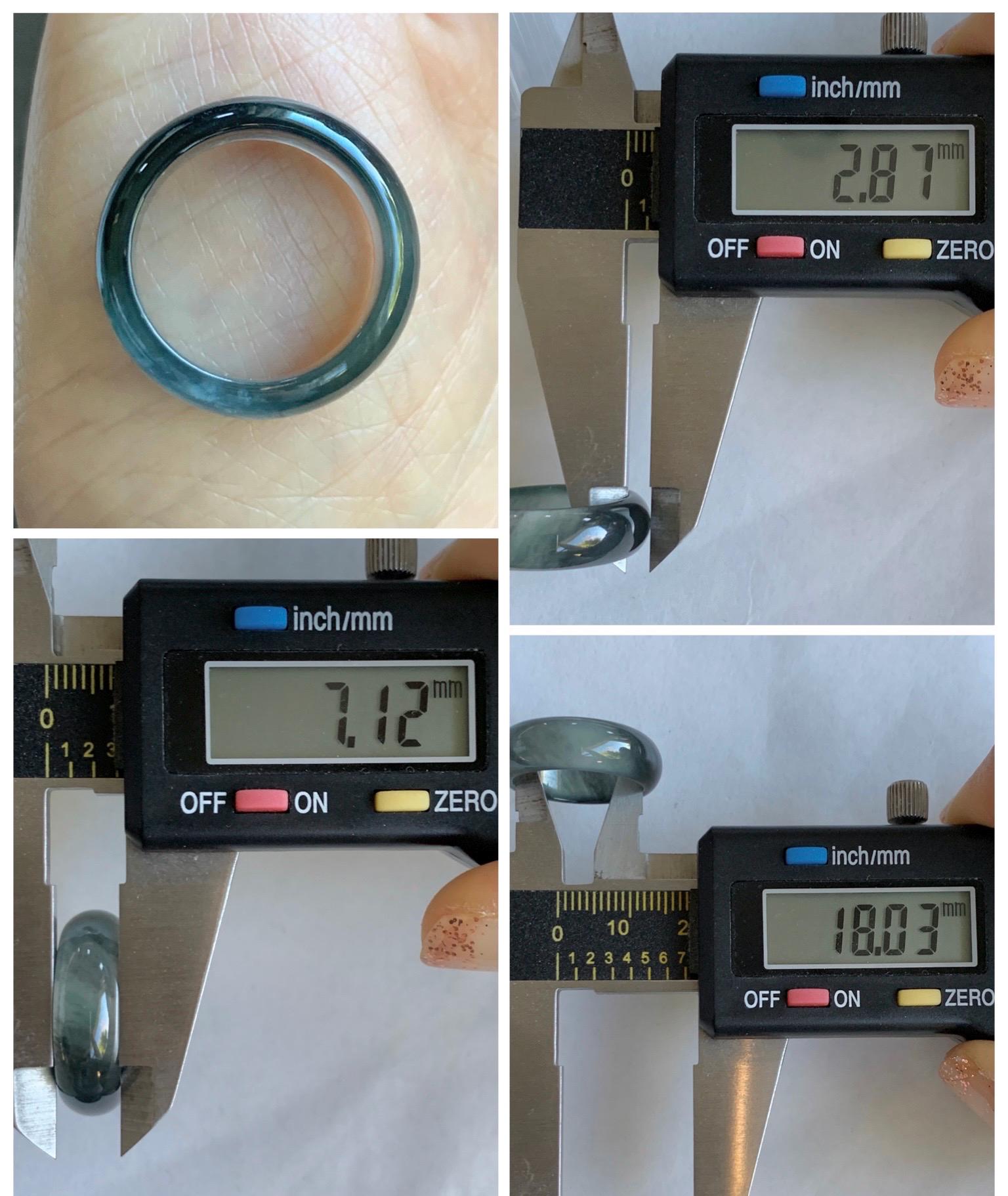 Natural Grade A Guatemalan Icy Highly Translucent Teal Blue Wuji Jade Jadeite Band Ring Size 7.75 US 天然高冰危蓝乌鸡翡翠戒圈 GWW330C