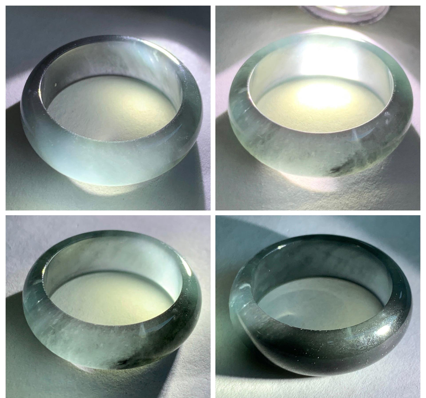 Natural Grade A Guatemalan Icy Highly Translucent Teal Blue Wuji Jade Jadeite Band Ring Size 7.75 US 天然高冰危蓝乌鸡翡翠戒圈 GWW330C
