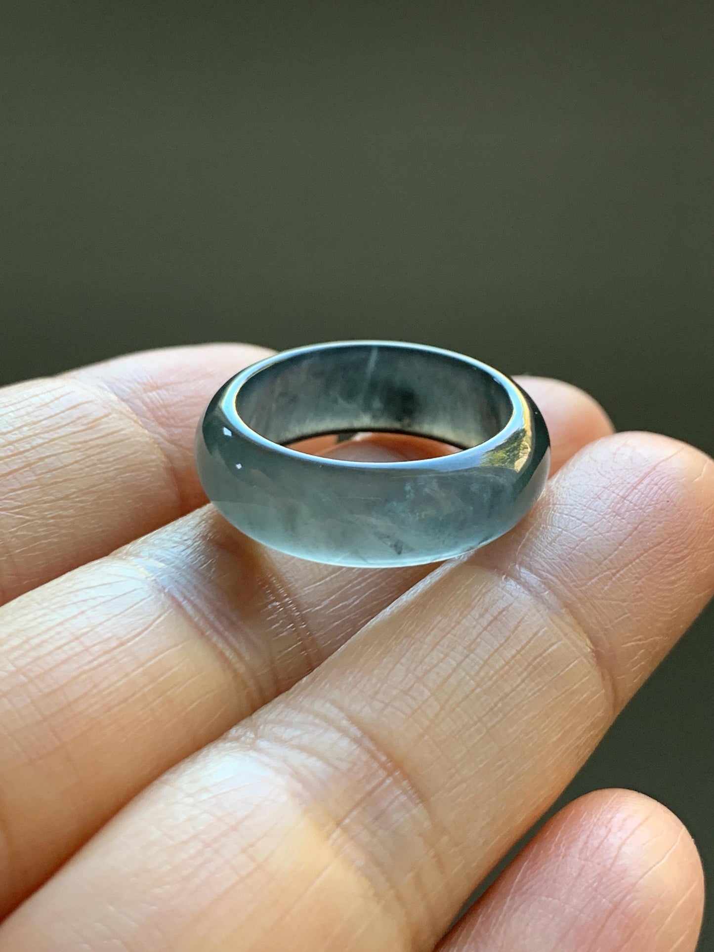 Natural Grade A Guatemalan Icy Highly Translucent Teal Blue Wuji Jade Jadeite Band Ring Size 7.75 US 天然高冰危蓝乌鸡翡翠戒圈 GWW330C