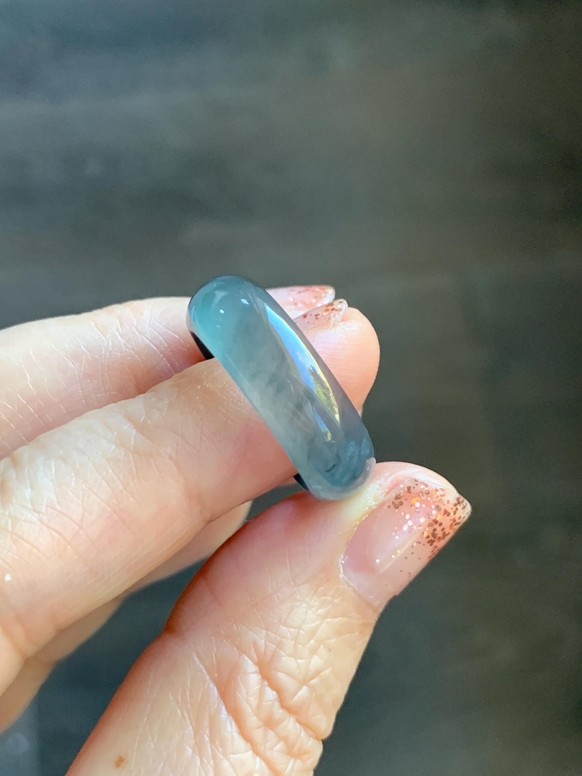 Natural Grade A Guatemalan Icy Highly Translucent Teal Blue Wuji Jade Jadeite Band Ring Size 7.75 US 天然高冰危蓝乌鸡翡翠戒圈 GWW330C