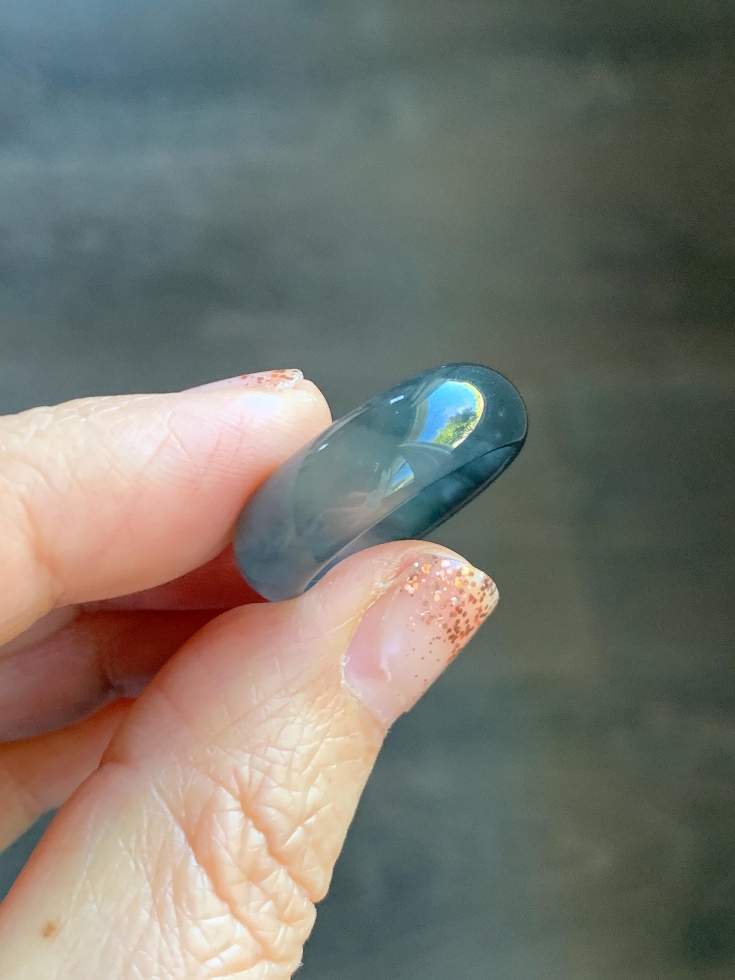 Natural Grade A Guatemalan Icy Highly Translucent Teal Blue Wuji Jade Jadeite Band Ring Size 7.75 US 天然高冰危蓝乌鸡翡翠戒圈 GWW330C
