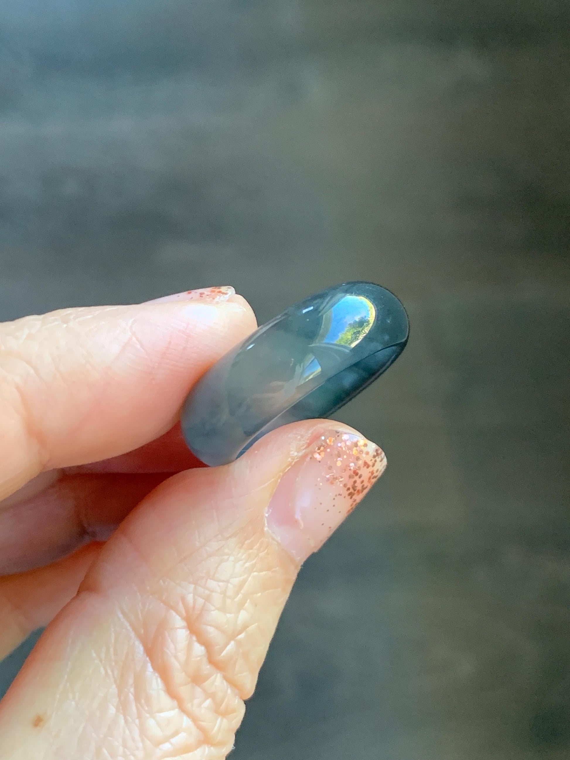 Natural Grade A Guatemalan Icy Highly Translucent Teal Blue Wuji Jade Jadeite Band Ring Size 7.75 US 天然高冰危蓝乌鸡翡翠戒圈 GWW330C