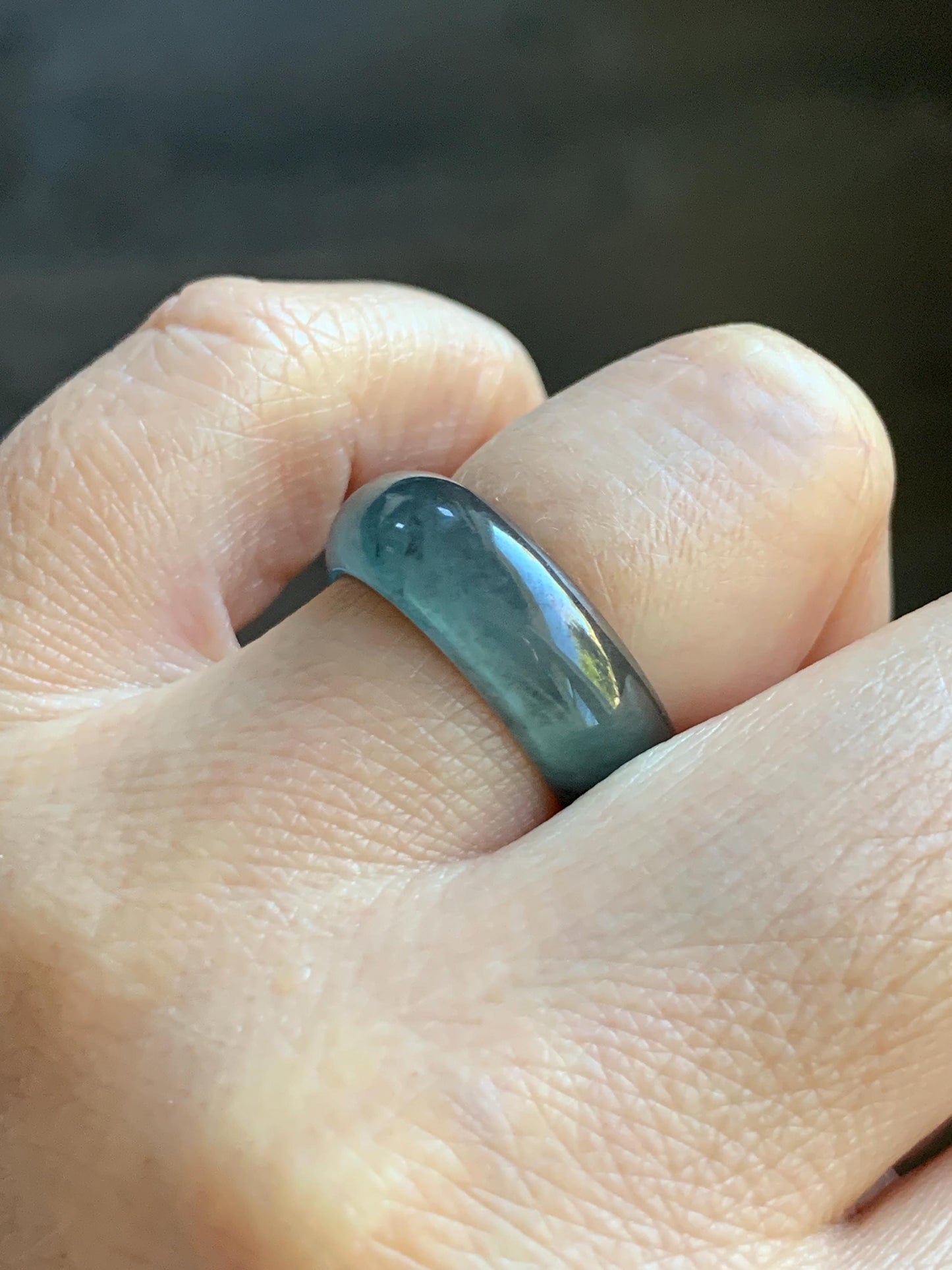 Natural Grade A Guatemalan Icy Highly Translucent Teal Blue Wuji Jade Jadeite Band Ring Size 7.75 US 天然高冰危蓝乌鸡翡翠戒圈 GWW330C
