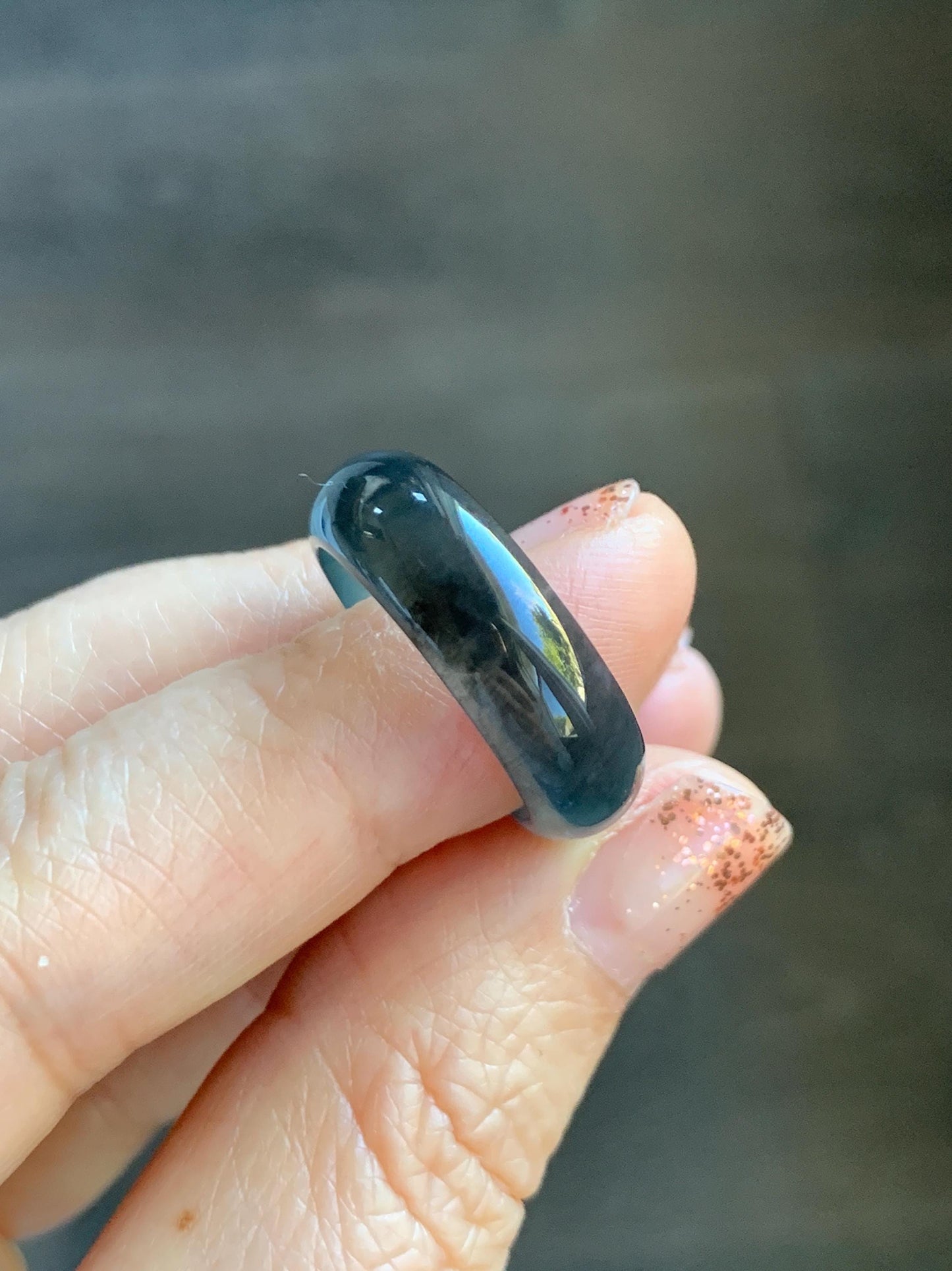 Natural Grade A Guatemalan Icy Highly Translucent Teal Blue Wuji Jade Jadeite Band Ring Size 7.75 US 天然高冰危蓝乌鸡翡翠戒圈 GWW330C