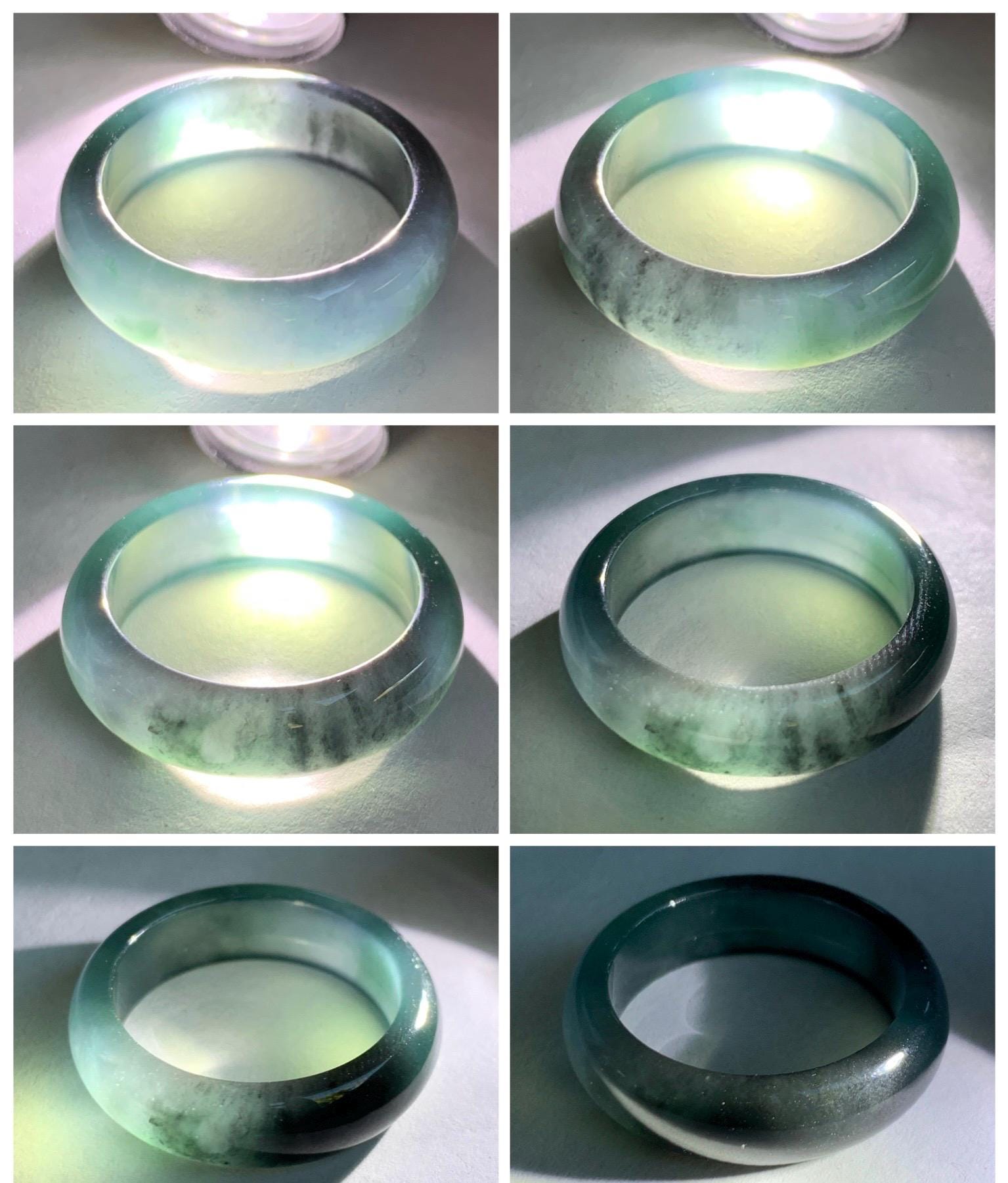 Natural Grade A Guatemalan Icy Highly Translucent Teal Blue Wuji Jade Jadeite Band Ring Size 10.25 US 天然高冰危蓝乌鸡翡翠戒圈 GWW330B