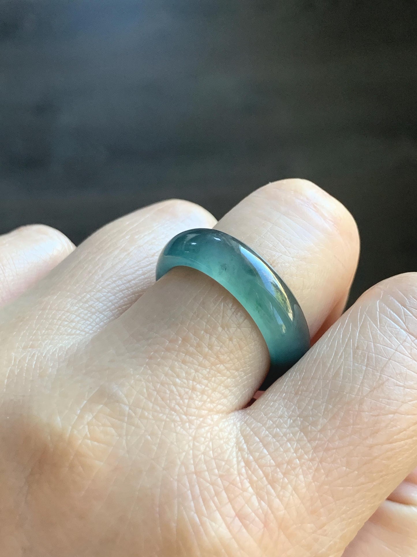 Natural Grade A Guatemalan Icy Highly Translucent Teal Blue Wuji Jade Jadeite Band Ring Size 10.25 US 天然高冰危蓝乌鸡翡翠戒圈 GWW330B