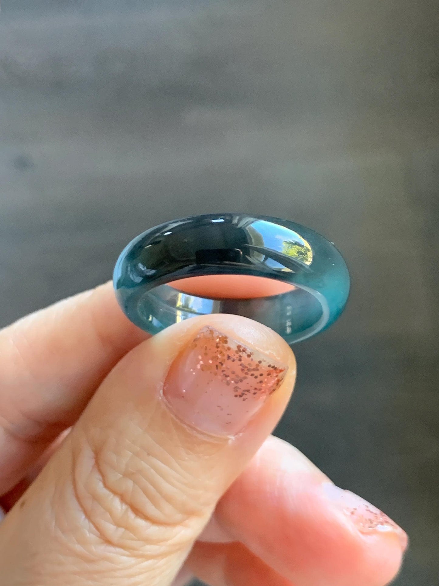 Natural Grade A Guatemalan Icy Highly Translucent Teal Blue Wuji Jade Jadeite Band Ring Size 10.25 US 天然高冰危蓝乌鸡翡翠戒圈 GWW330B