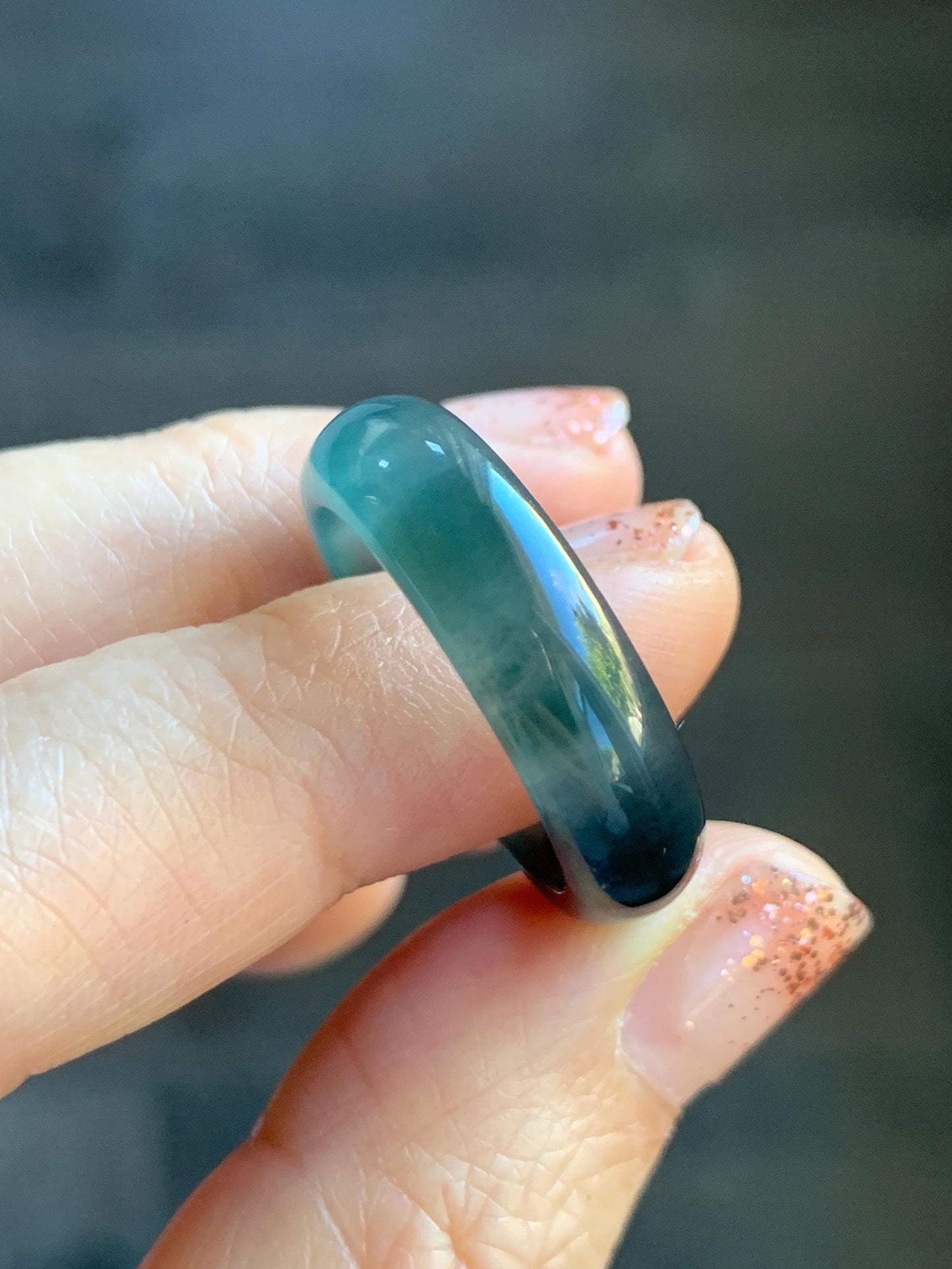 Natural Grade A Guatemalan Icy Highly Translucent Teal Blue Wuji Jade Jadeite Band Ring Size 10.25 US 天然高冰危蓝乌鸡翡翠戒圈 GWW330B
