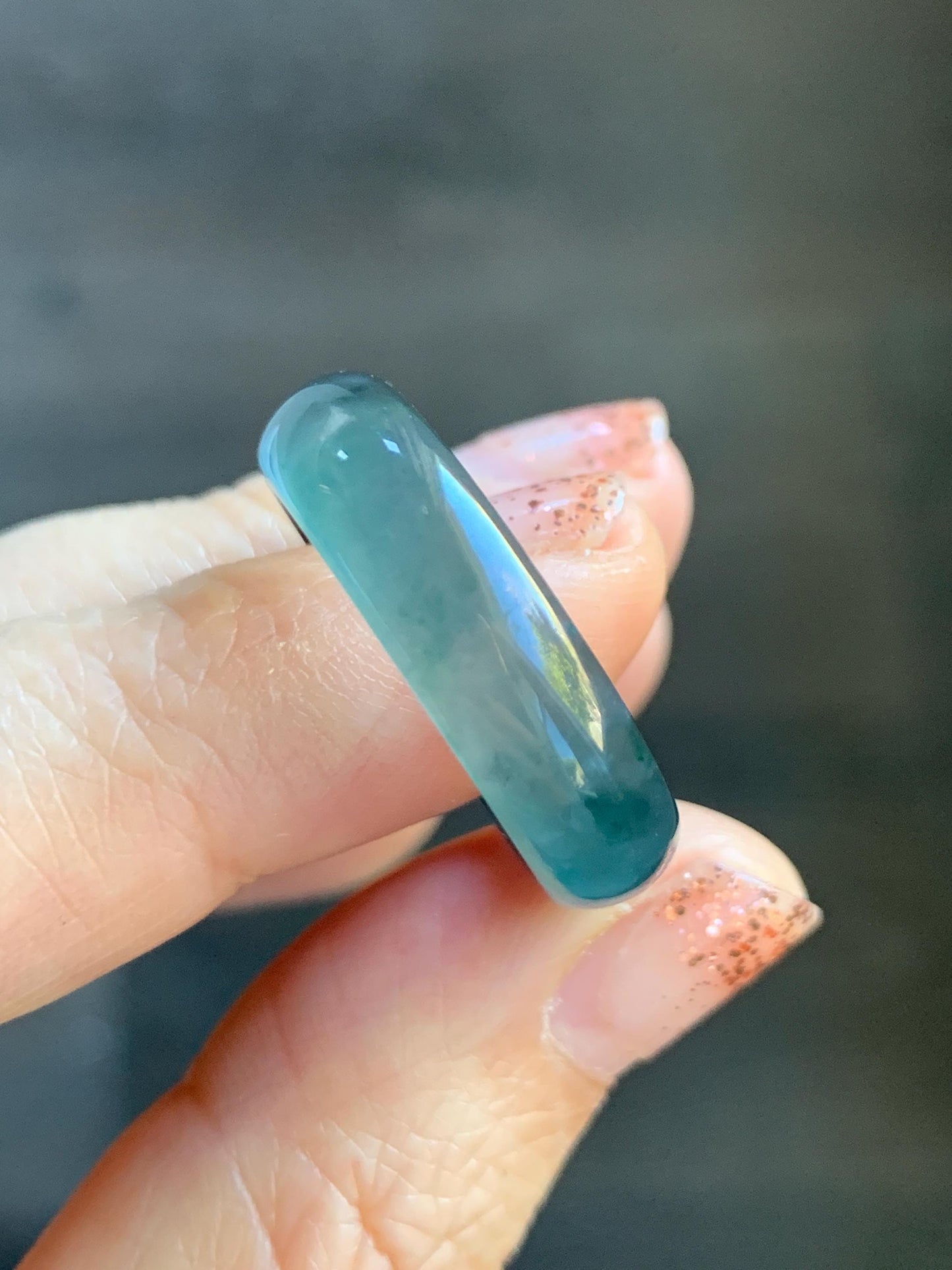Natural Grade A Guatemalan Icy Highly Translucent Teal Blue Wuji Jade Jadeite Band Ring Size 10.25 US 天然高冰危蓝乌鸡翡翠戒圈 GWW330B