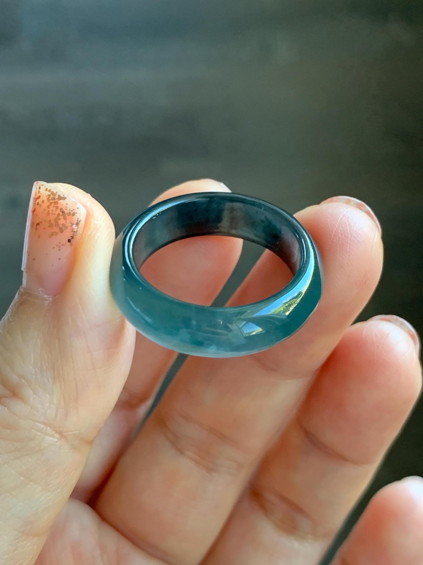 Natural Grade A Guatemalan Icy Highly Translucent Teal Blue Wuji Jade Jadeite Band Ring Size 10.25 US 天然高冰危蓝乌鸡翡翠戒圈 GWW330B