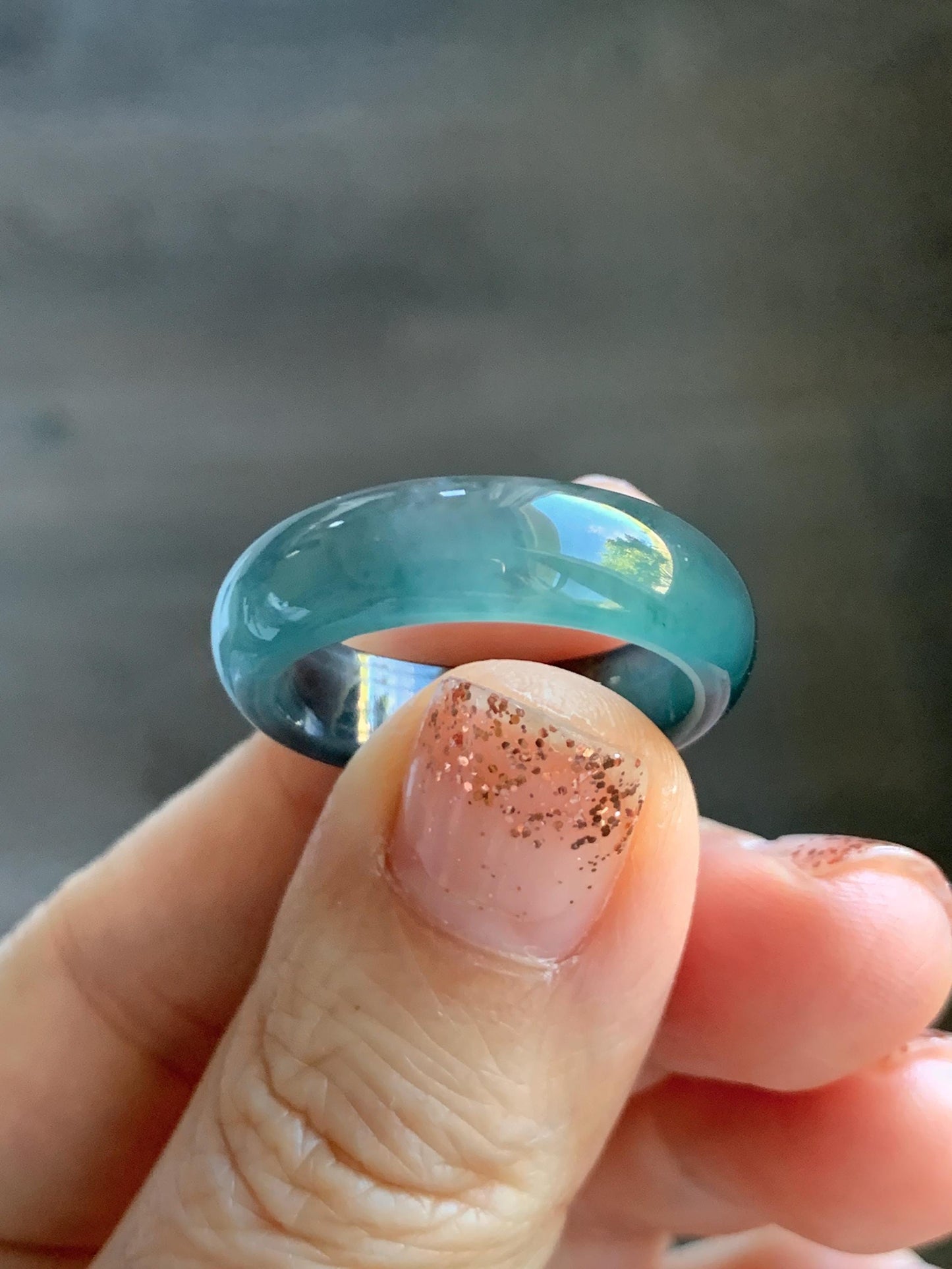 Natural Grade A Guatemalan Icy Highly Translucent Teal Blue Wuji Jade Jadeite Band Ring Size 10.25 US 天然高冰危蓝乌鸡翡翠戒圈 GWW330B