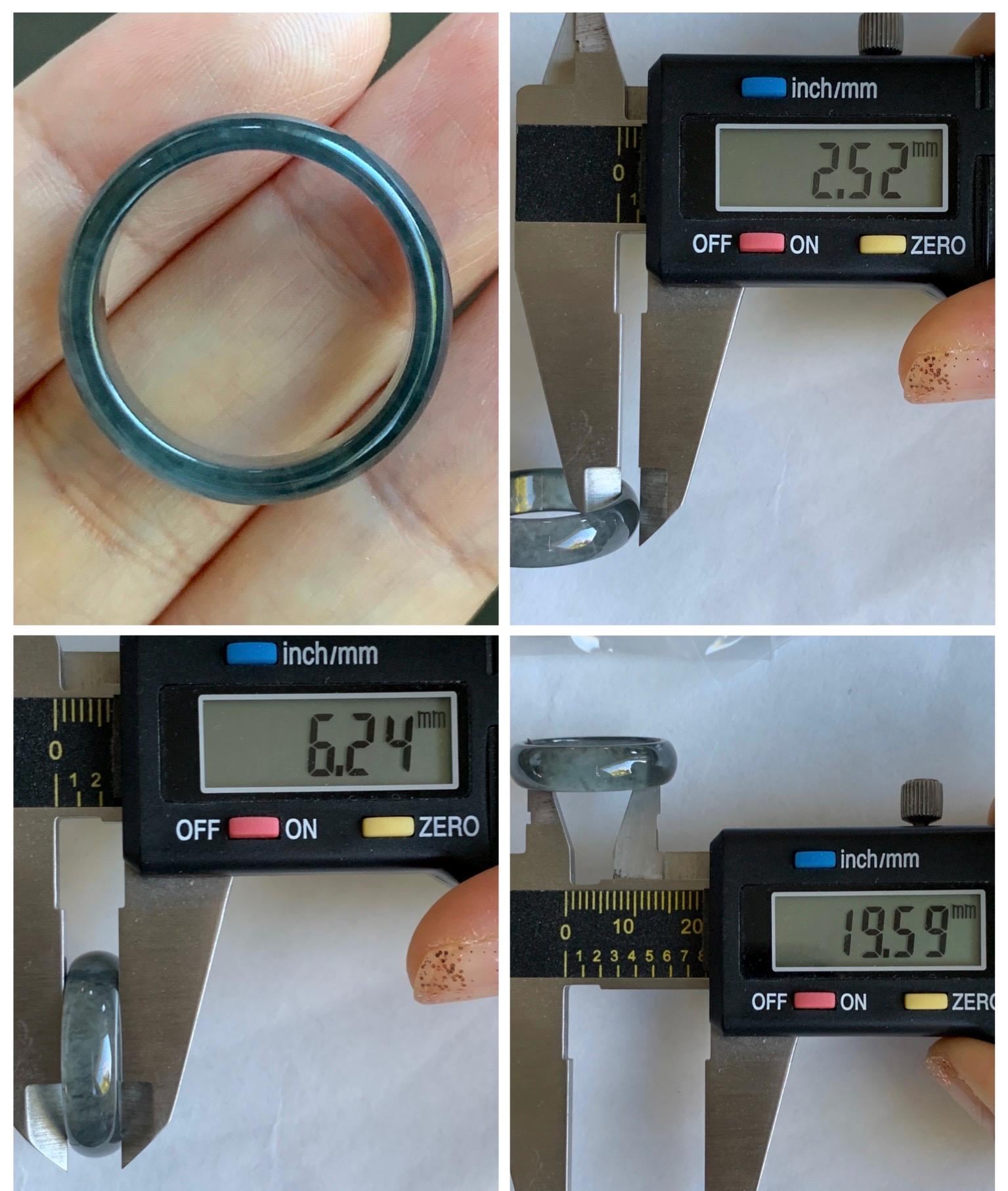 Natural Grade A Guatemalan Icy Highly Translucent Wuji Jade Jadeite Band Ring Size 9.75 US 天然高冰危蓝乌鸡翡翠戒圈 GWW330A