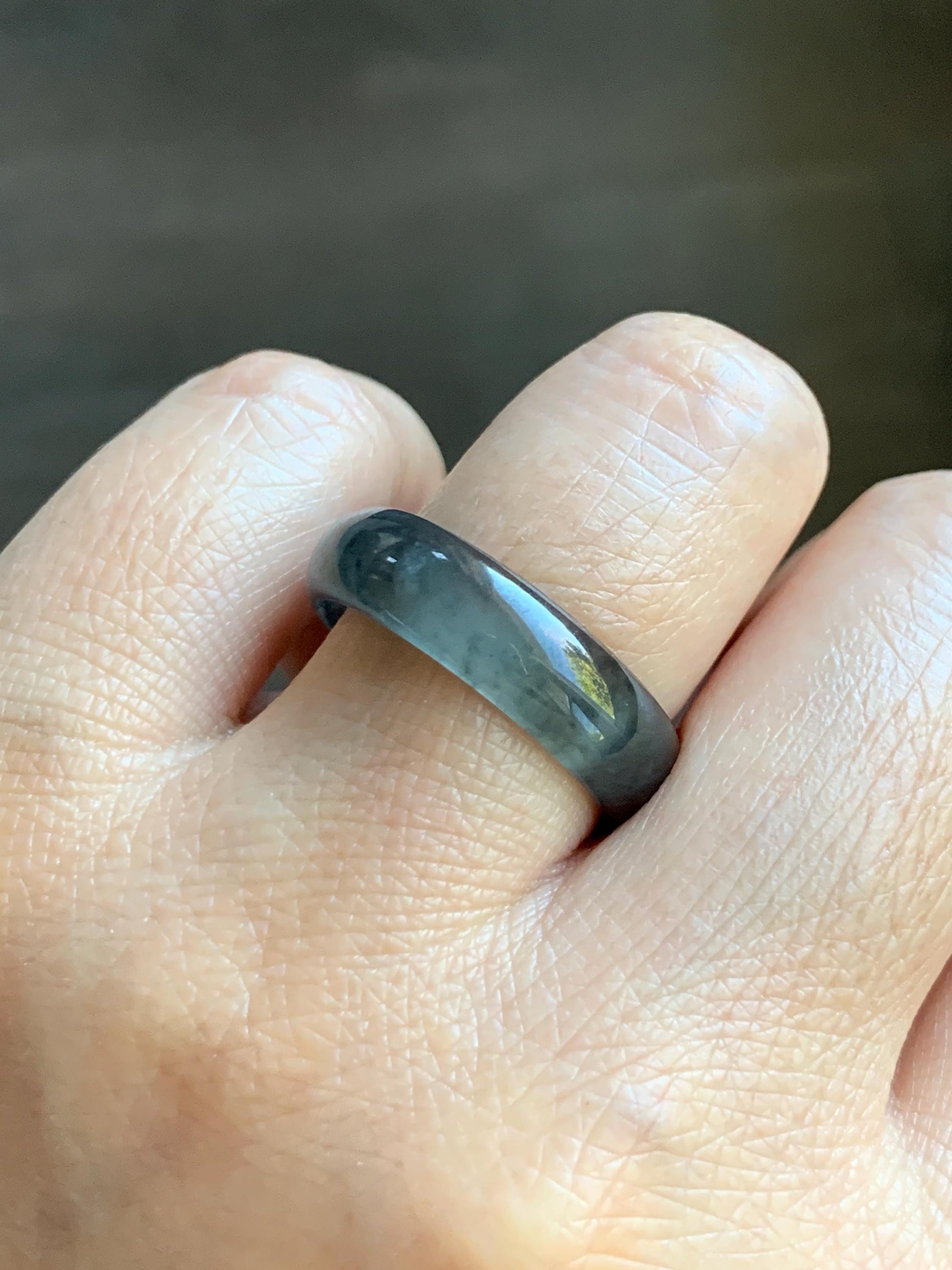 Natural Grade A Guatemalan Icy Highly Translucent Wuji Jade Jadeite Band Ring Size 9.75 US 天然高冰危蓝乌鸡翡翠戒圈 GWW330A