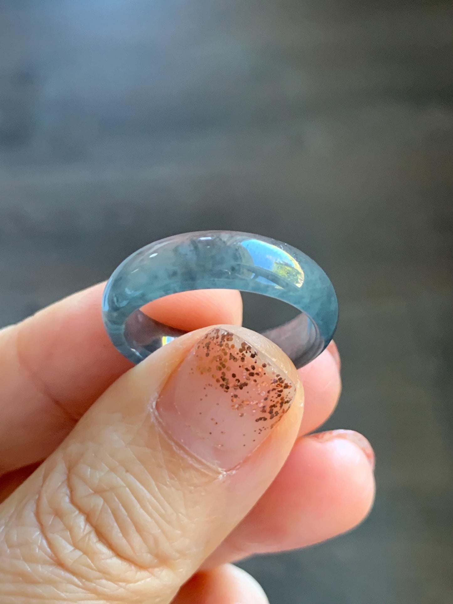 Natural Grade A Guatemalan Icy Highly Translucent Wuji Jade Jadeite Band Ring Size 9.75 US 天然高冰危蓝乌鸡翡翠戒圈 GWW330A