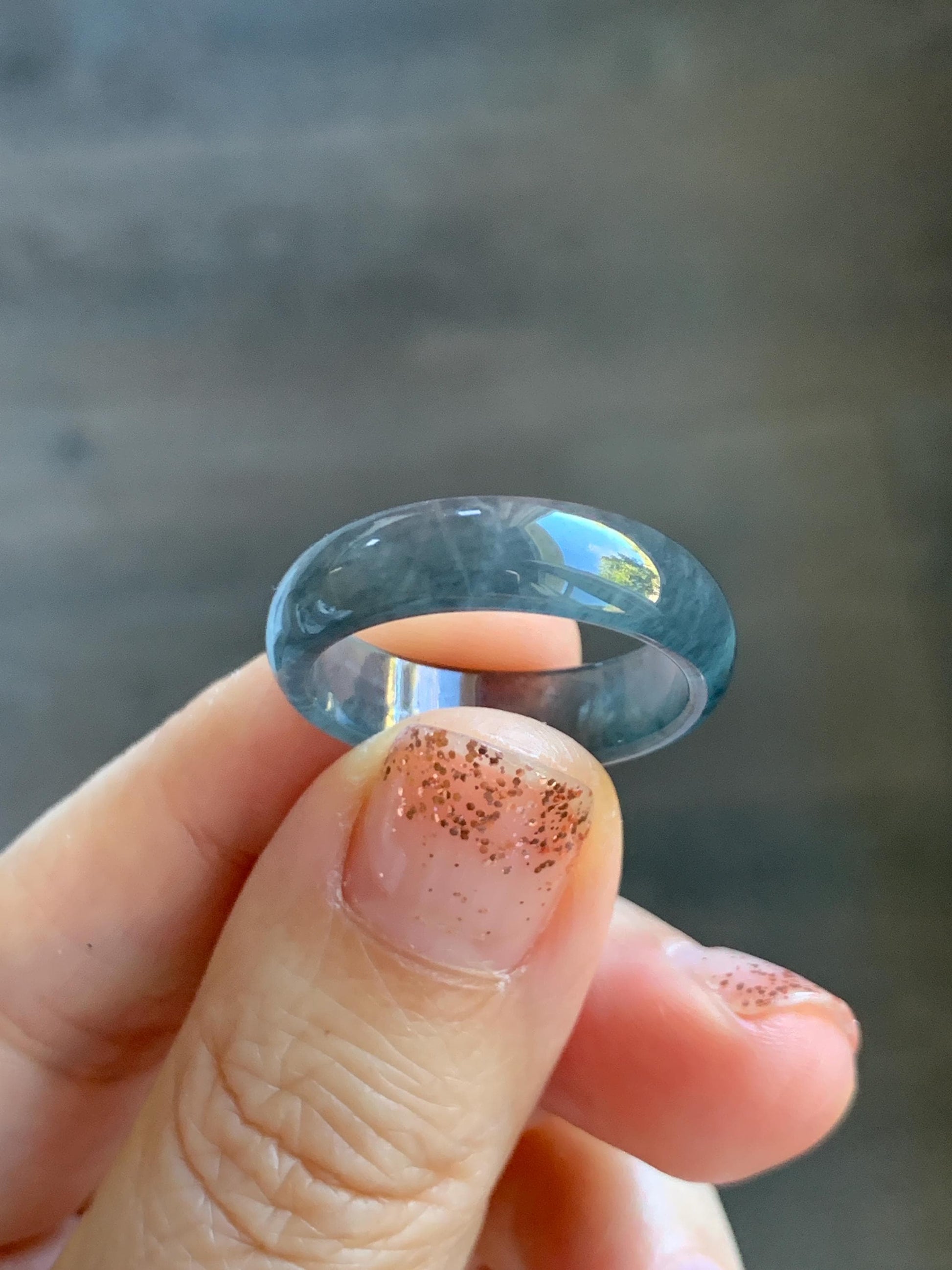 Natural Grade A Guatemalan Icy Highly Translucent Wuji Jade Jadeite Band Ring Size 9.75 US 天然高冰危蓝乌鸡翡翠戒圈 GWW330A