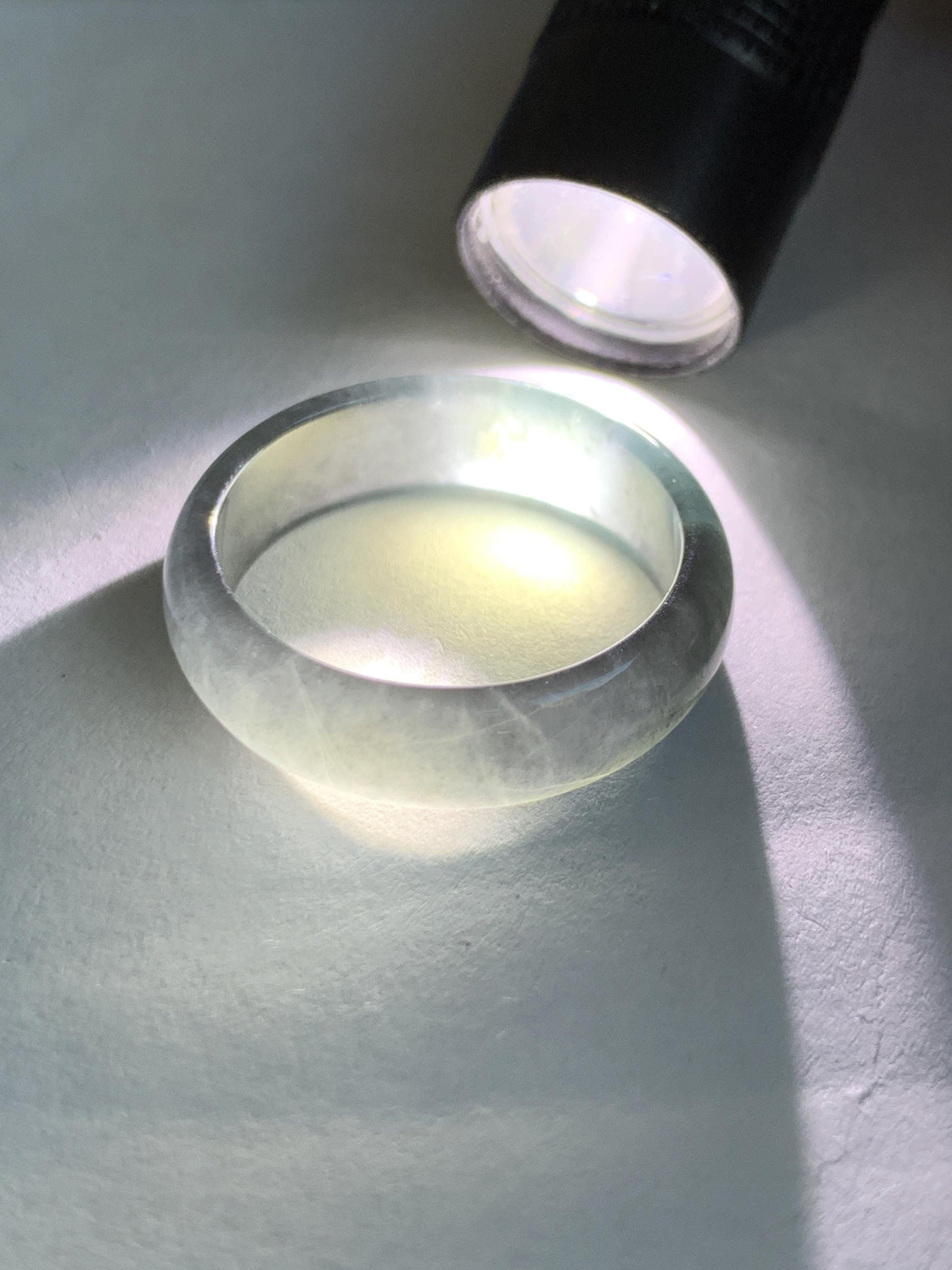 Natural Grade A Guatemalan Icy Highly Translucent Wuji Jade Jadeite Band Ring Size 9.75 US 天然高冰危蓝乌鸡翡翠戒圈 GWW330A