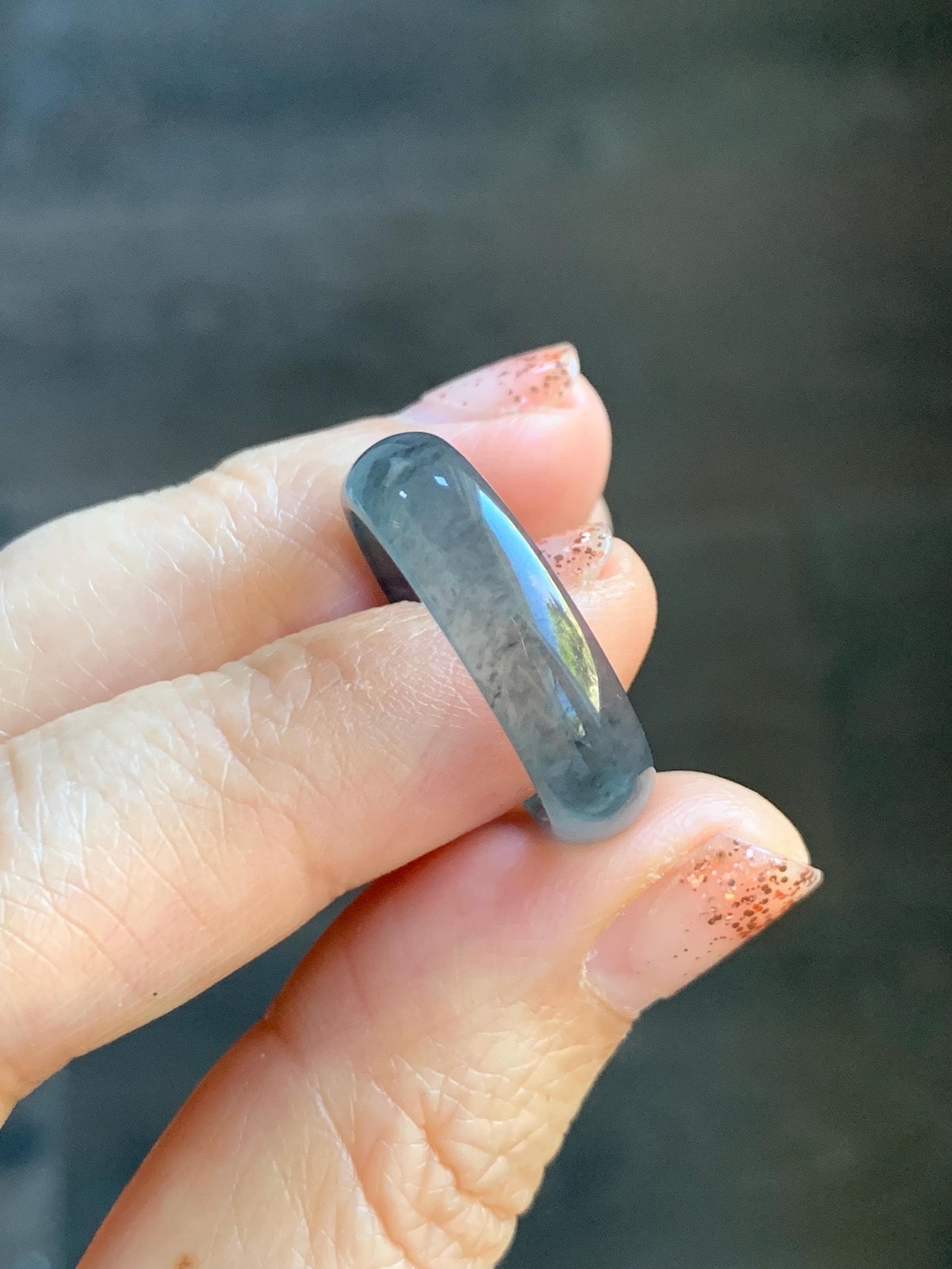Natural Grade A Guatemalan Icy Highly Translucent Wuji Jade Jadeite Band Ring Size 9.75 US 天然高冰危蓝乌鸡翡翠戒圈 GWW330A