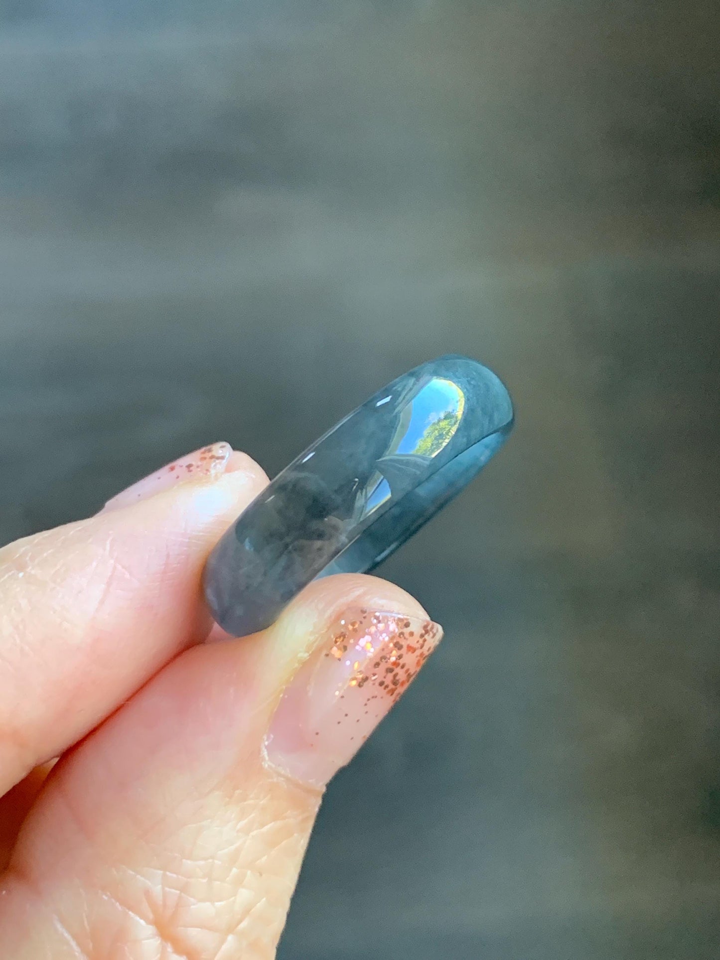 Natural Grade A Guatemalan Icy Highly Translucent Wuji Jade Jadeite Band Ring Size 9.75 US 天然高冰危蓝乌鸡翡翠戒圈 GWW330A