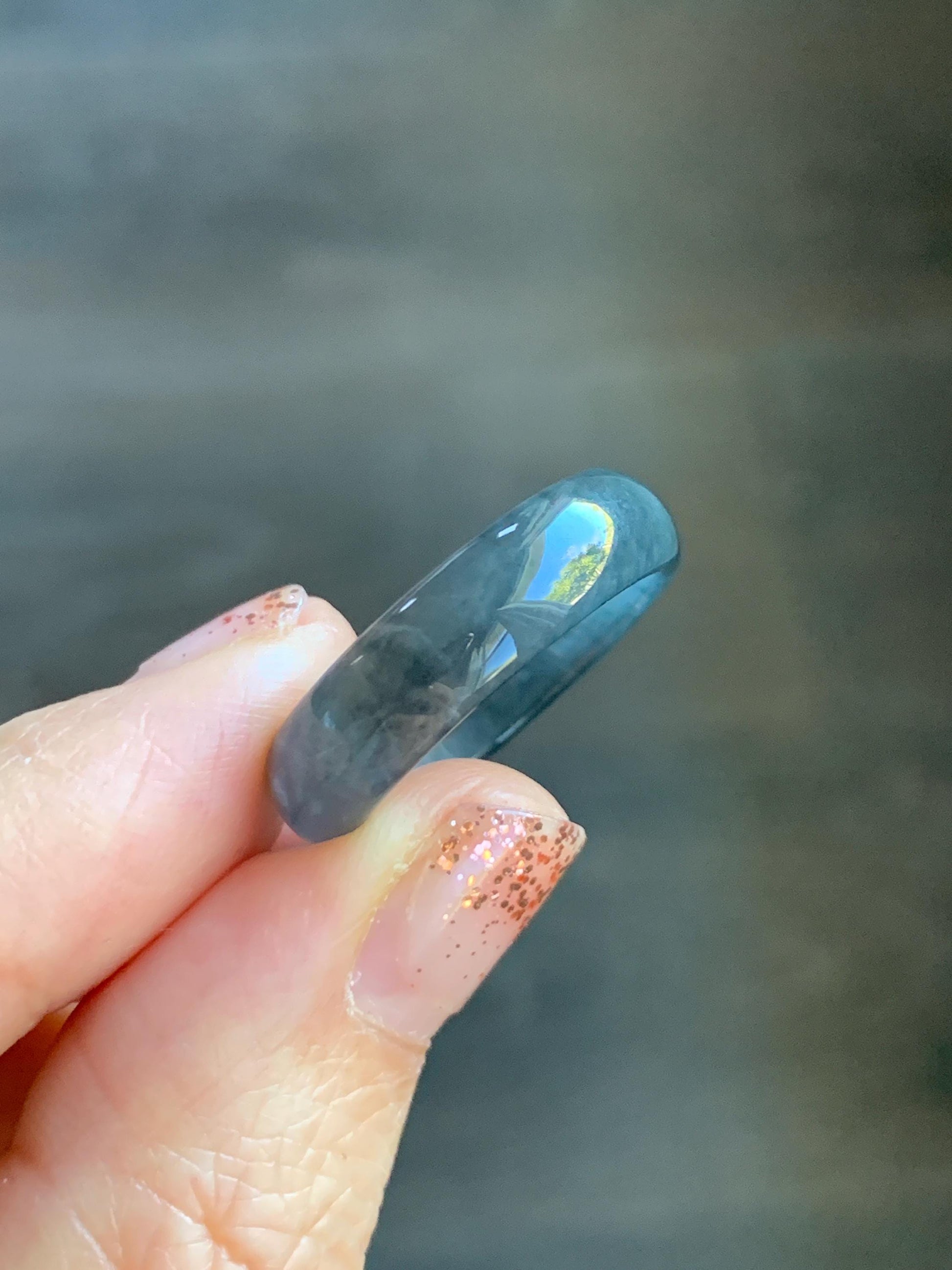 Natural Grade A Guatemalan Icy Highly Translucent Wuji Jade Jadeite Band Ring Size 9.75 US 天然高冰危蓝乌鸡翡翠戒圈 GWW330A