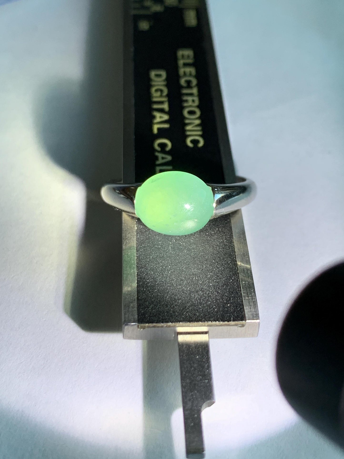 Natural Grade A Guatemalan Icy Translucent Teal Green Oval Cabochon Jade Jadeite Ring Sterling Silver Size Adjustable 天然冰危蓝绿翡翠银镶戒指 JDX223A