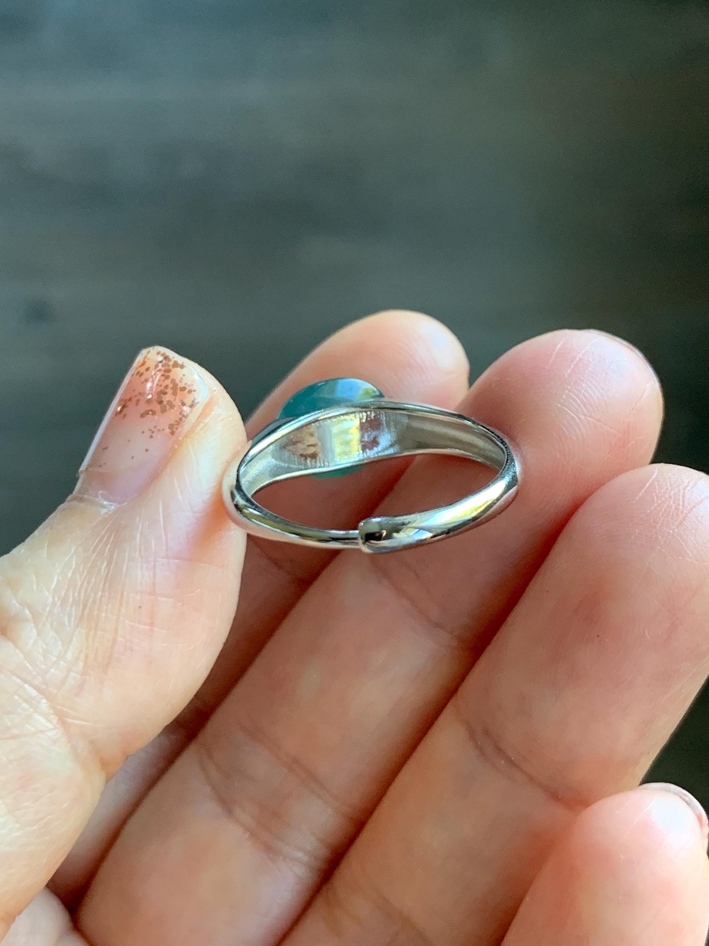 Natural Grade A Guatemalan Icy Translucent Teal Green Oval Cabochon Jade Jadeite Ring Sterling Silver Size Adjustable 天然冰危蓝绿翡翠银镶戒指 JDX223A