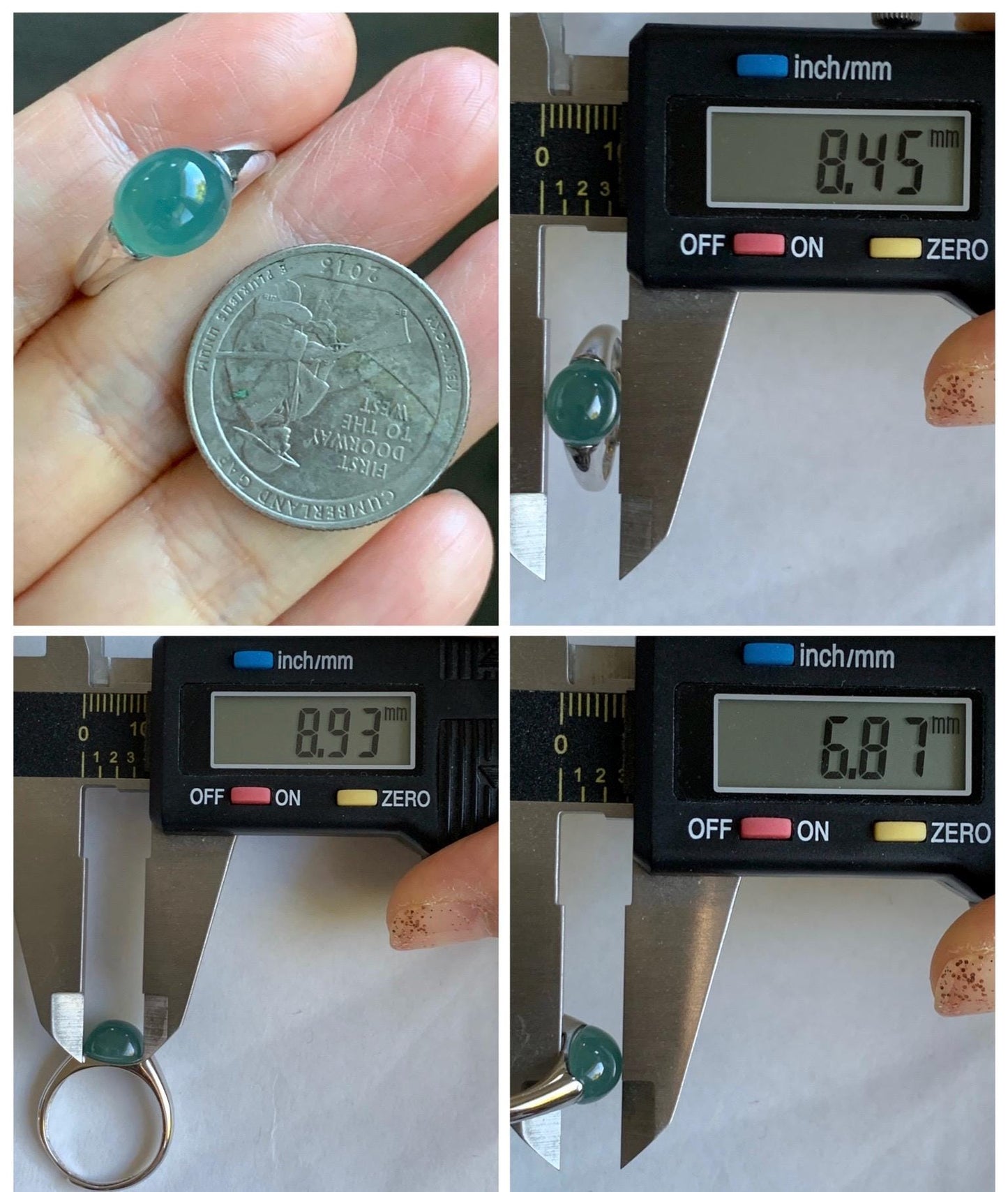 Natural Grade A Guatemalan Icy Translucent Teal Blue Oval Cabochon Jade Jadeite Ring Sterling Silver Size Adjustable 天然冰危蓝绿翡翠银镶戒指 JDX223C