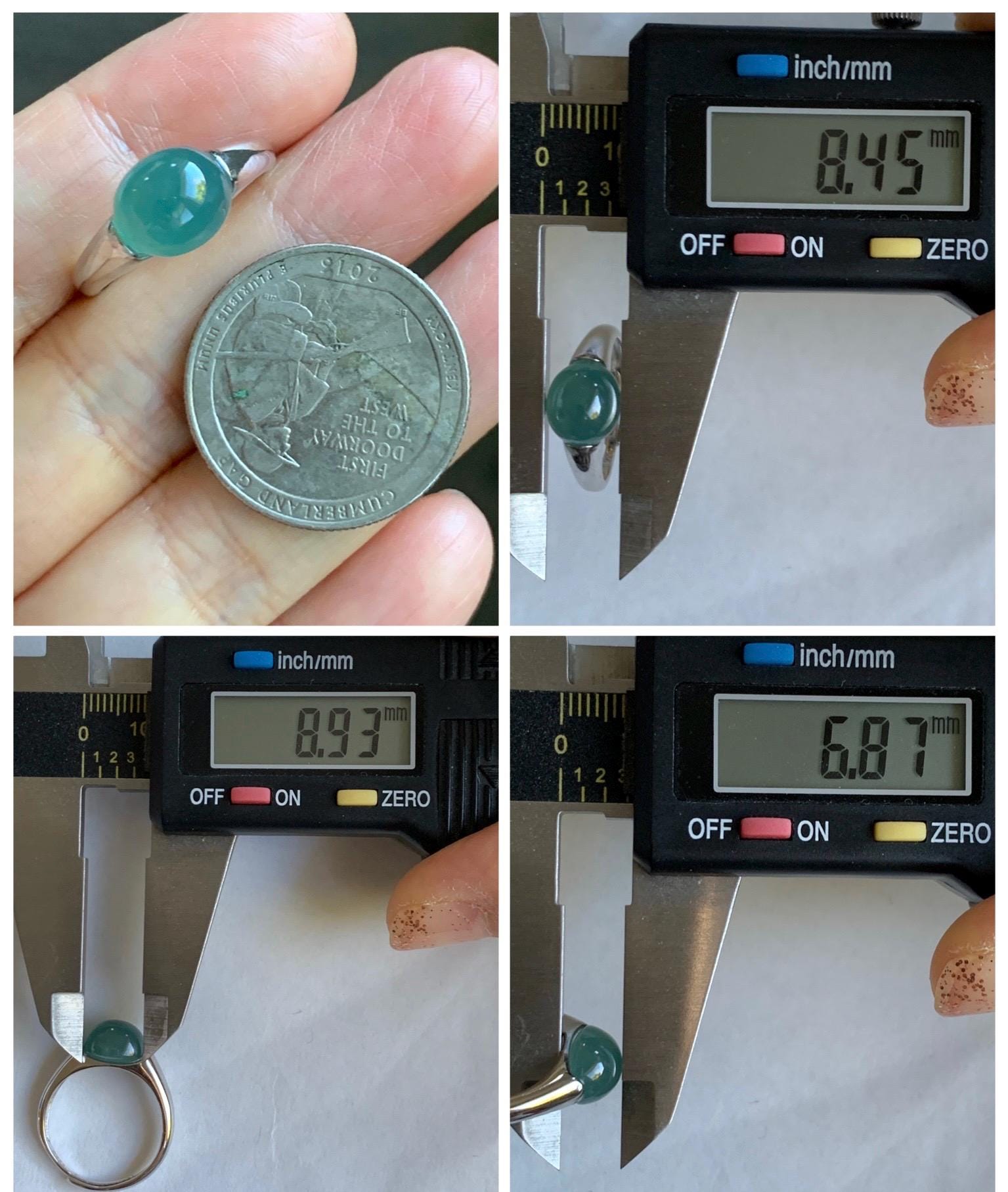 Natural Grade A Guatemalan Icy Translucent Teal Blue Oval Cabochon Jade Jadeite Ring Sterling Silver Size Adjustable 天然冰危蓝绿翡翠银镶戒指 JDX223C