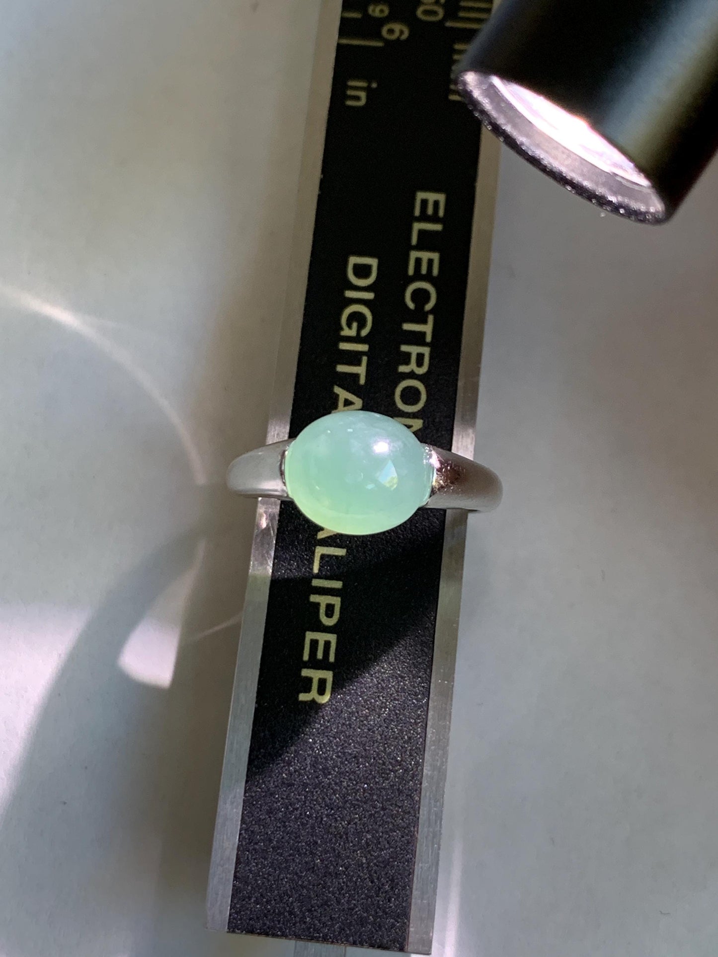 Natural Grade A Guatemalan Icy Translucent Teal Blue Oval Cabochon Jade Jadeite Ring Sterling Silver Size Adjustable 天然冰危蓝绿翡翠银镶戒指 JDX223C