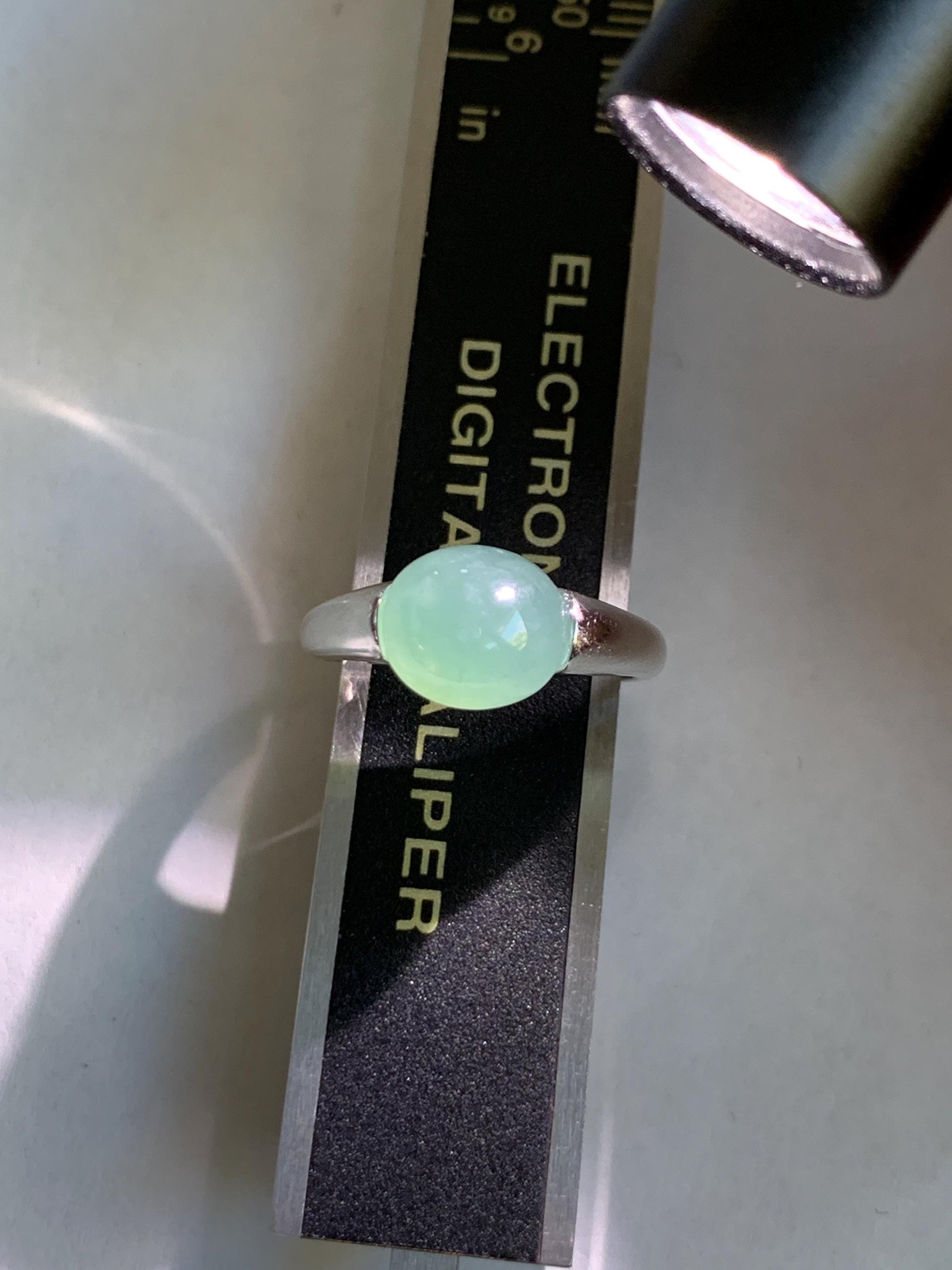 Natural Grade A Guatemalan Icy Translucent Teal Blue Oval Cabochon Jade Jadeite Ring Sterling Silver Size Adjustable 天然冰危蓝绿翡翠银镶戒指 JDX223C