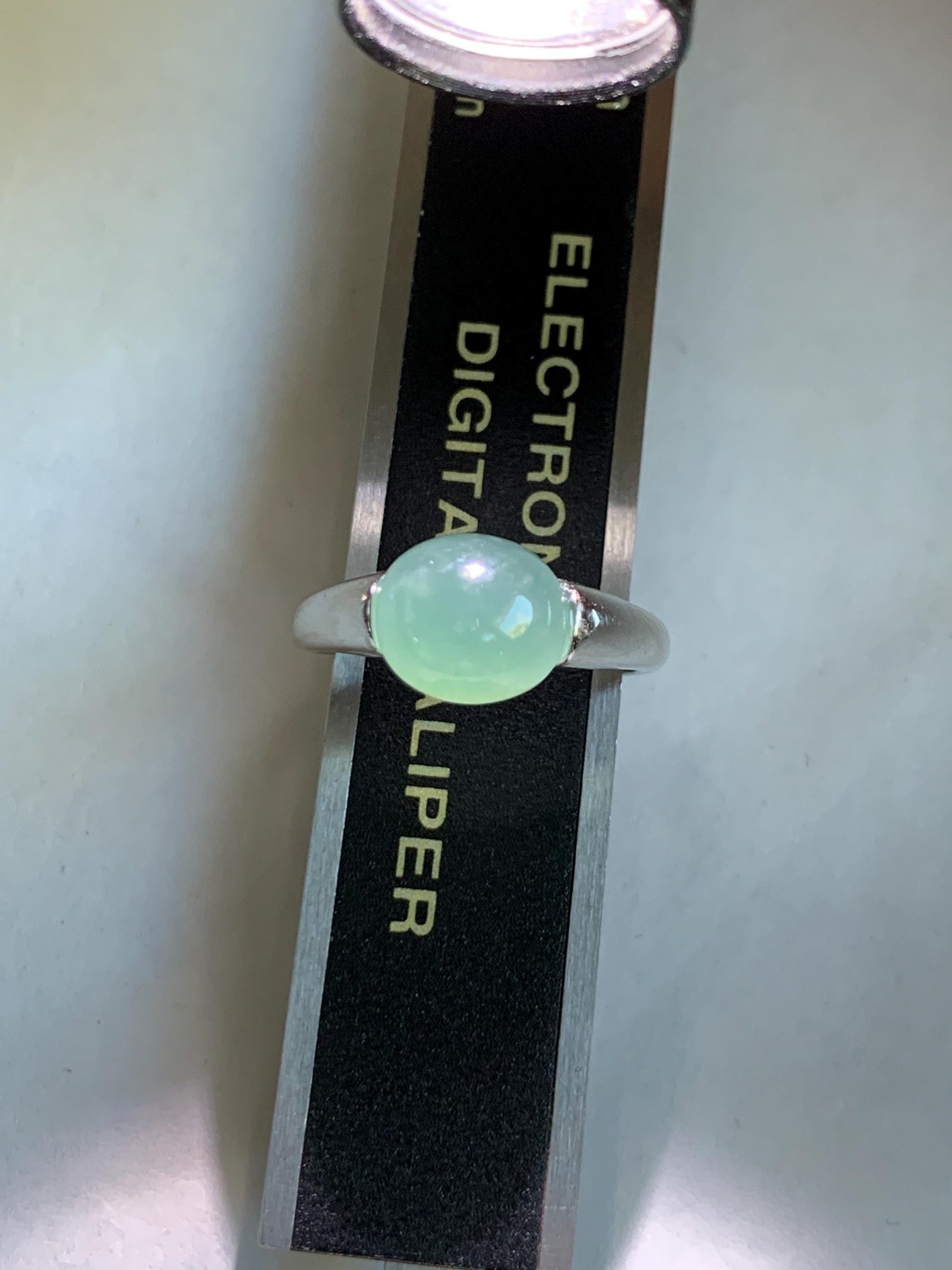 Natural Grade A Guatemalan Icy Translucent Teal Blue Oval Cabochon Jade Jadeite Ring Sterling Silver Size Adjustable 天然冰危蓝绿翡翠银镶戒指 JDX223C