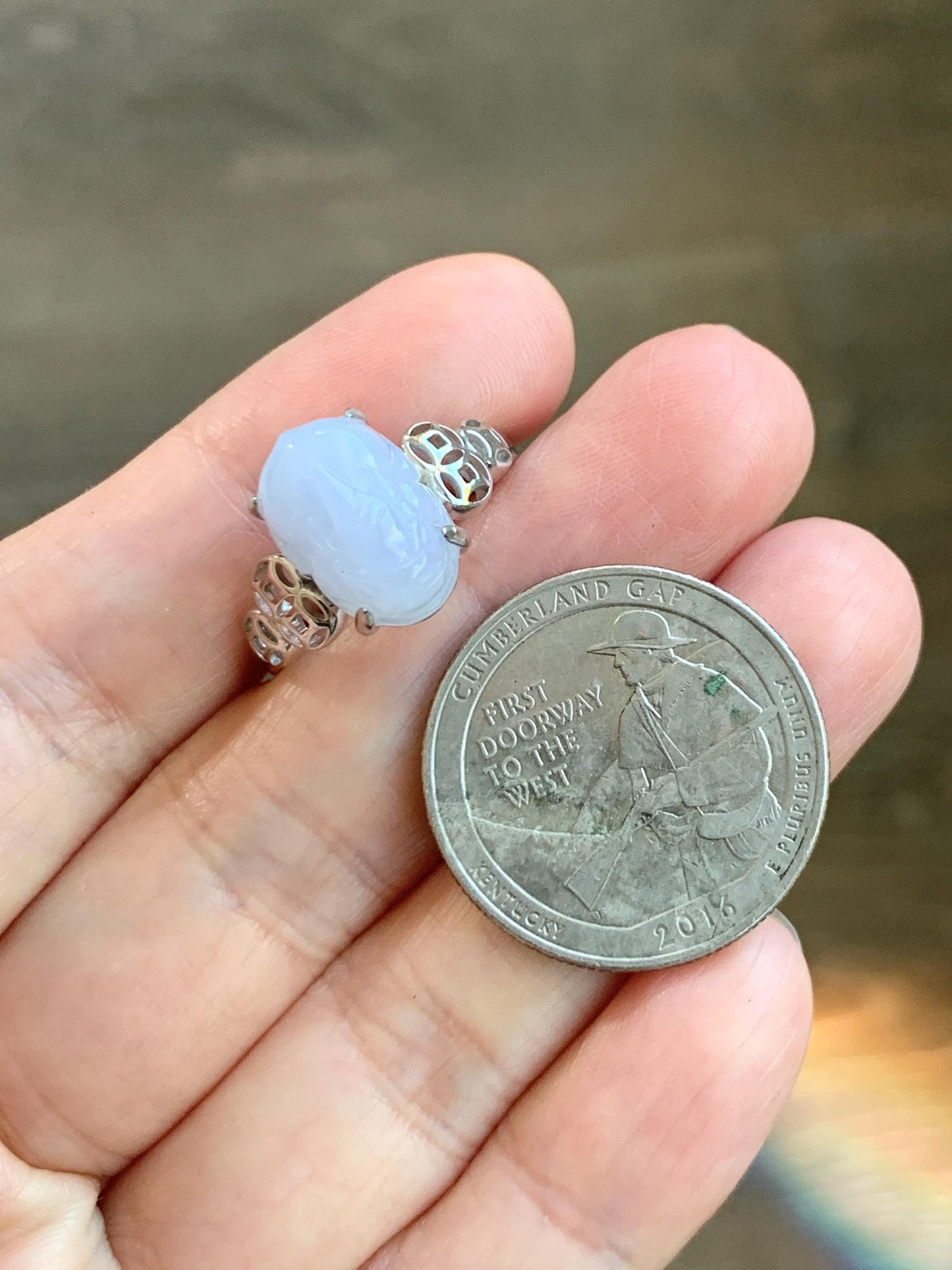Certified Natural Grade A Icy Translucent Pastel Purple Jade Jadeite Pixiu Ring Sterling Silver size 7.25 US 4.54g 天然细糯冰淡紫底翡翠貔貅银镶戒指 181