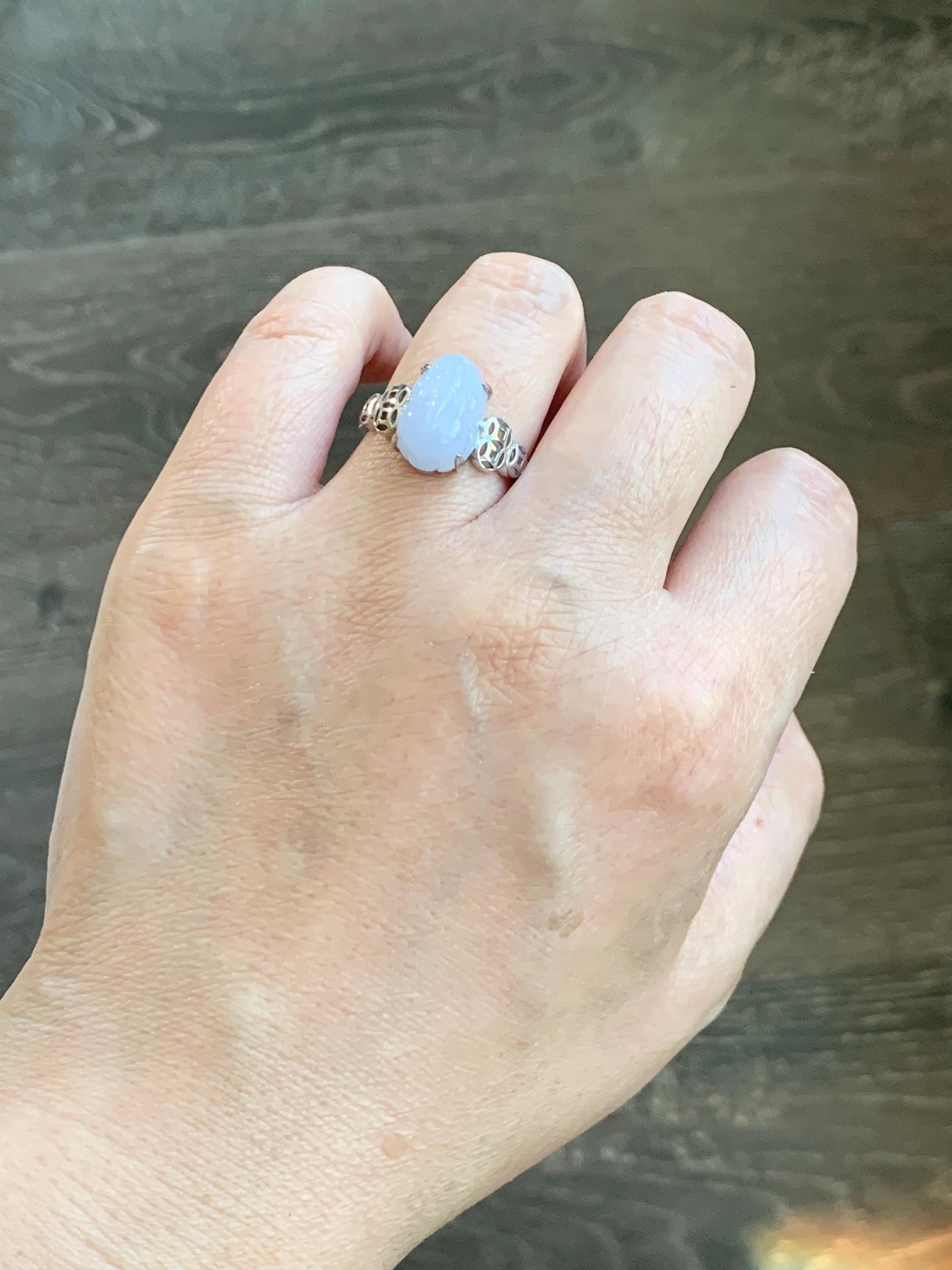 Certified Natural Grade A Icy Translucent Pastel Purple Jade Jadeite Pixiu Ring Sterling Silver size 7.25 US 4.54g 天然细糯冰淡紫底翡翠貔貅银镶戒指 181