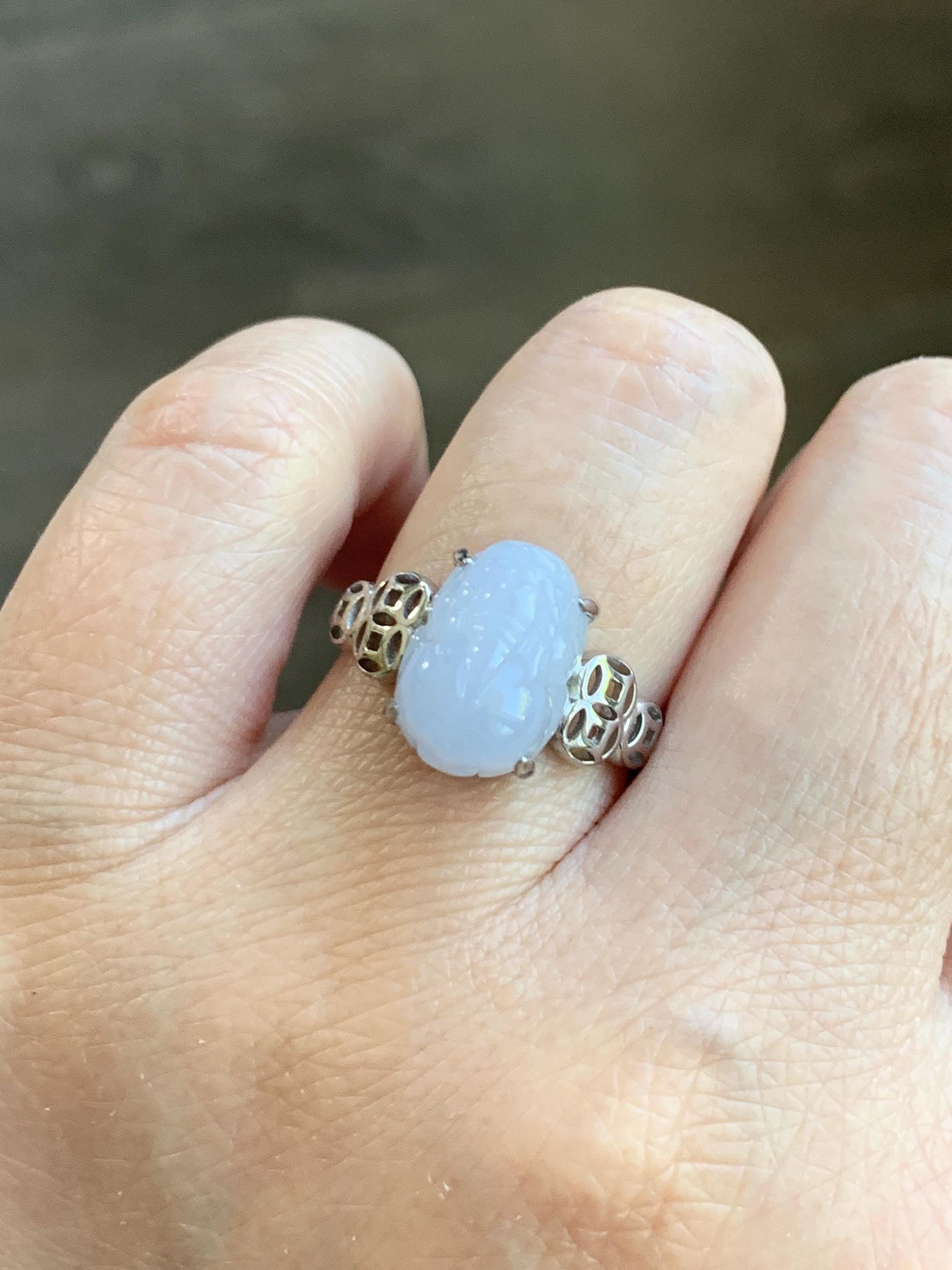 Certified Natural Grade A Icy Translucent Pastel Purple Jade Jadeite Pixiu Ring Sterling Silver size 7.25 US 4.54g 天然细糯冰淡紫底翡翠貔貅银镶戒指 181