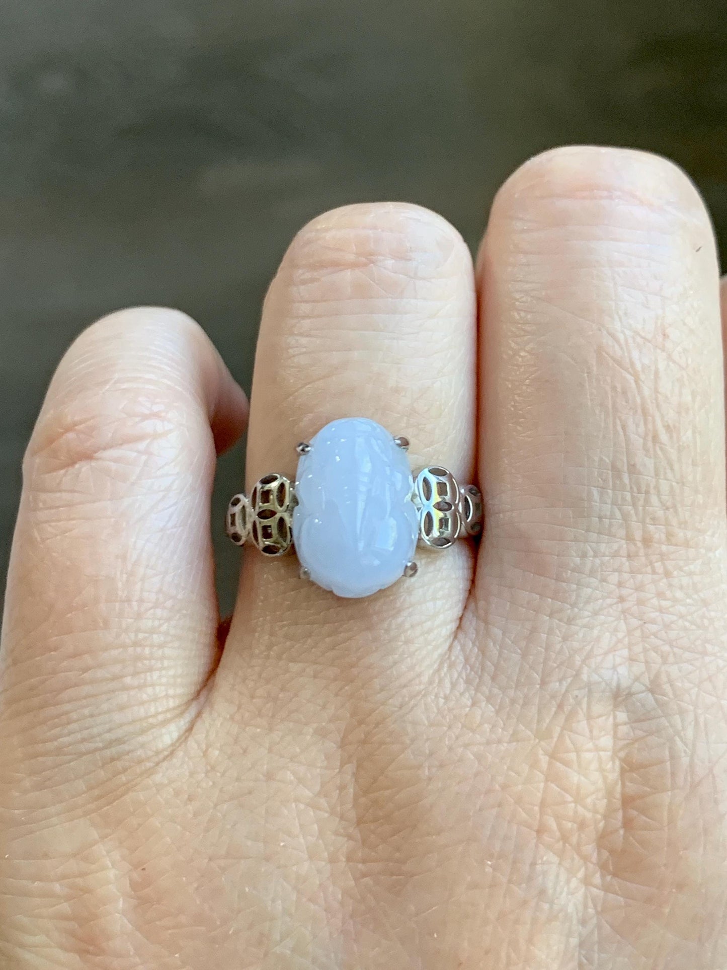 Certified Natural Grade A Icy Translucent Pastel Purple Jade Jadeite Pixiu Ring Sterling Silver size 7.25 US 4.54g 天然细糯冰淡紫底翡翠貔貅银镶戒指 181