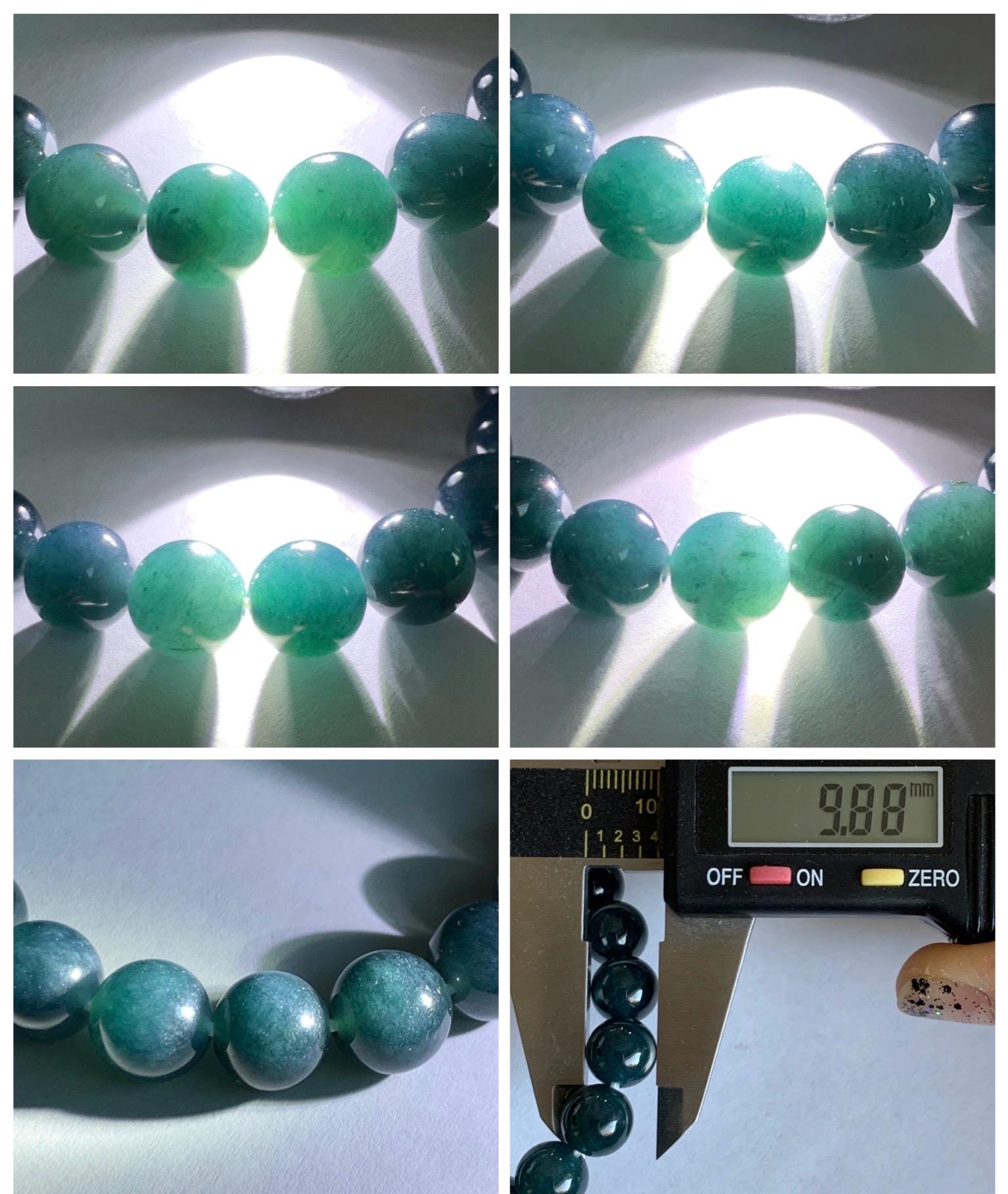Natural Grade A Guatemalan Icy Translucent Dark Aegean Blue Jade Jadeite Beaded Bracelet 9.8mm 7.25” 33g 天然冰危深牛仔蓝翡翠圆珠手串 SNJ880A