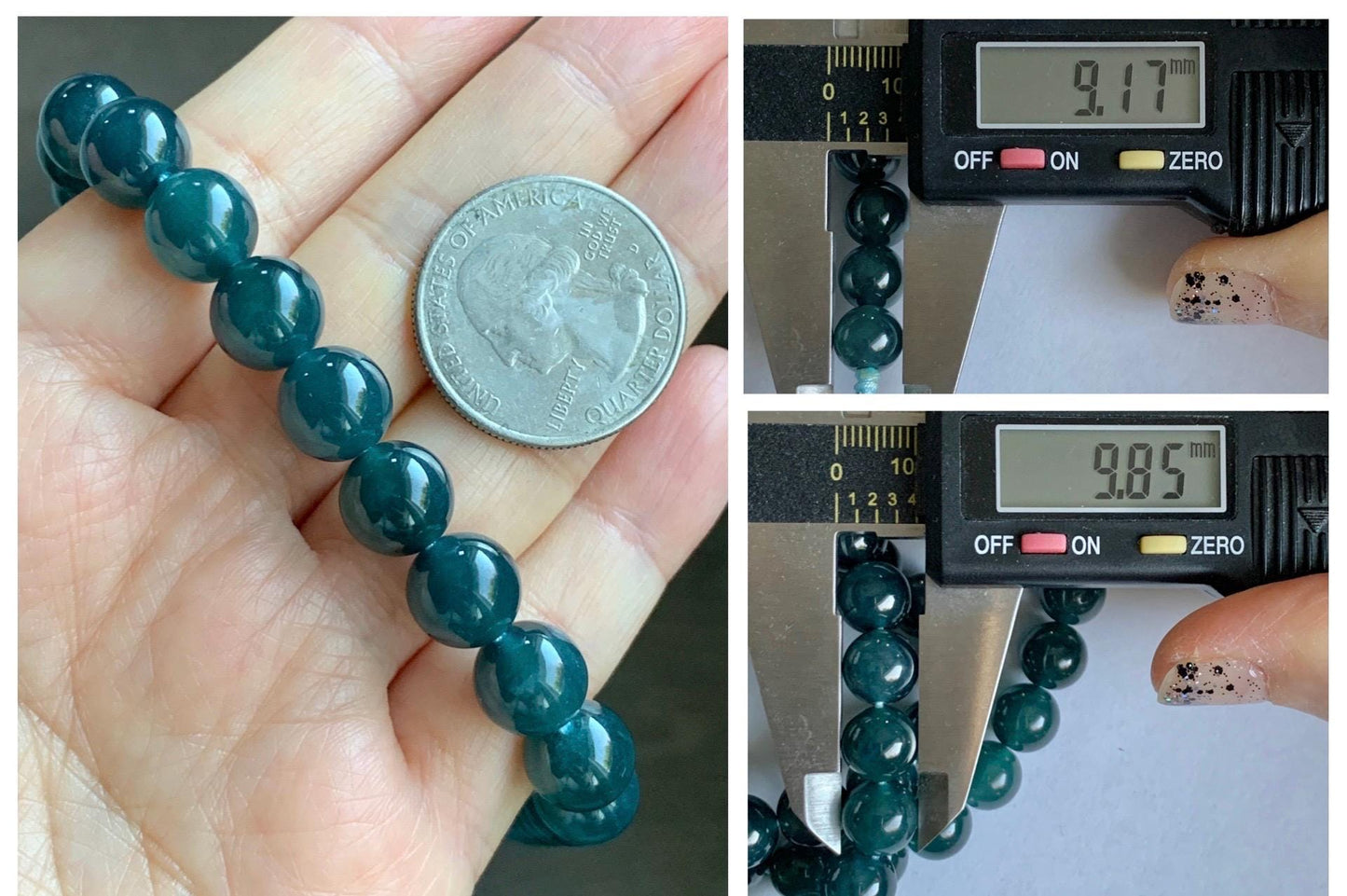 Natural Grade A Guatemalan Icy Translucent Dark Aegean Blue Jade Jadeite Beaded Necklace 23.25” 95g Sterling Silver 天然冰胶危深牛仔蓝翡翠大卡圆珠项链SNJL688
