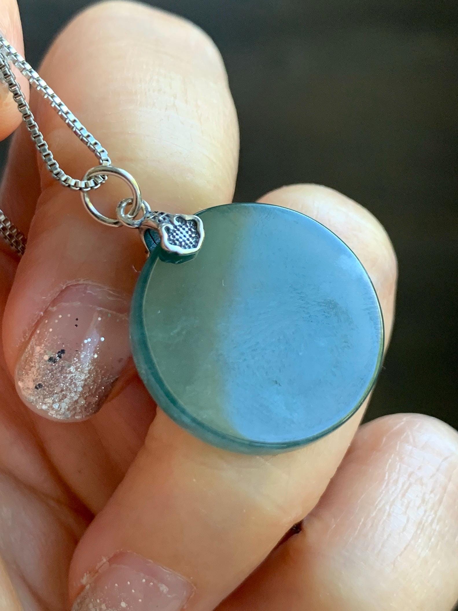 Natural Grade A Guatemalan Icy Translucent Teal Green Jade Jadeite Double Koi Fish Disc Pendant Sterling Silver 5g 天然冰危蓝绿翡翠双鱼圆牌吊坠 XKA128Y