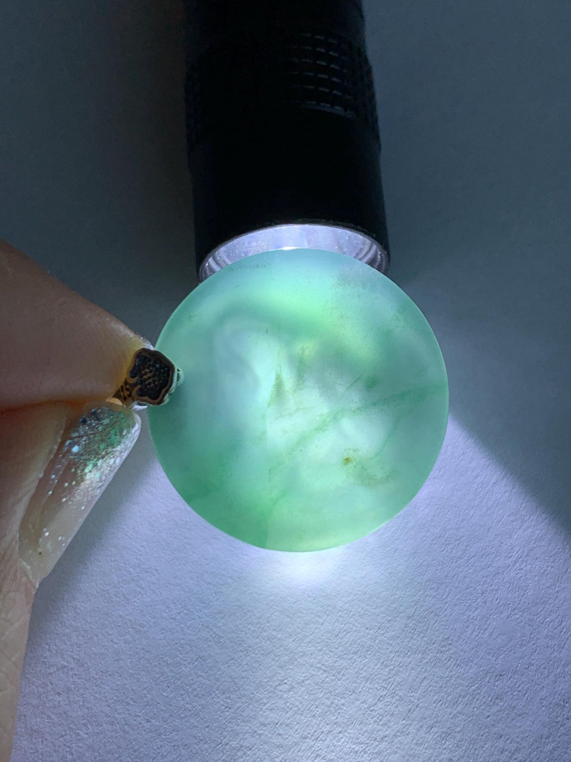 Natural Grade A Guatemalan Icy Translucent Teal Green Jade Jadeite Double Koi Fish Disc Pendant Sterling Silver 5g 天然冰危蓝绿翡翠双鱼圆牌吊坠 XKA128Y