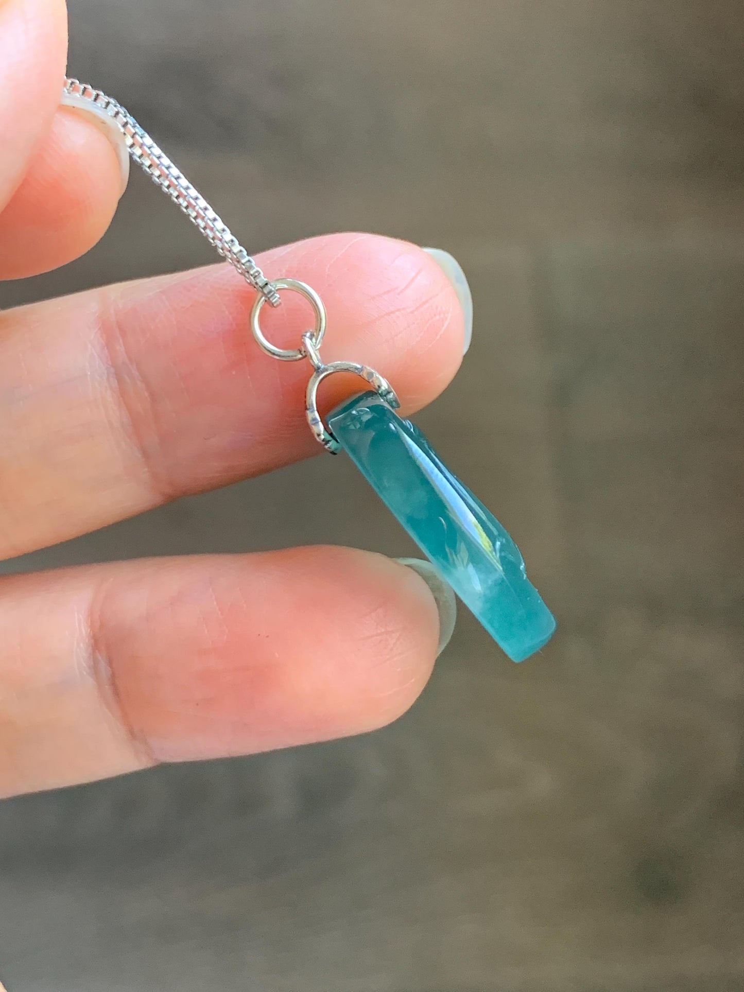 Natural Grade A Guatemalan Icy Translucent Teal Green Jade Jadeite Double Koi Fish Disc Pendant Sterling Silver 5g 天然冰危蓝绿翡翠双鱼圆牌吊坠 XKA128Y