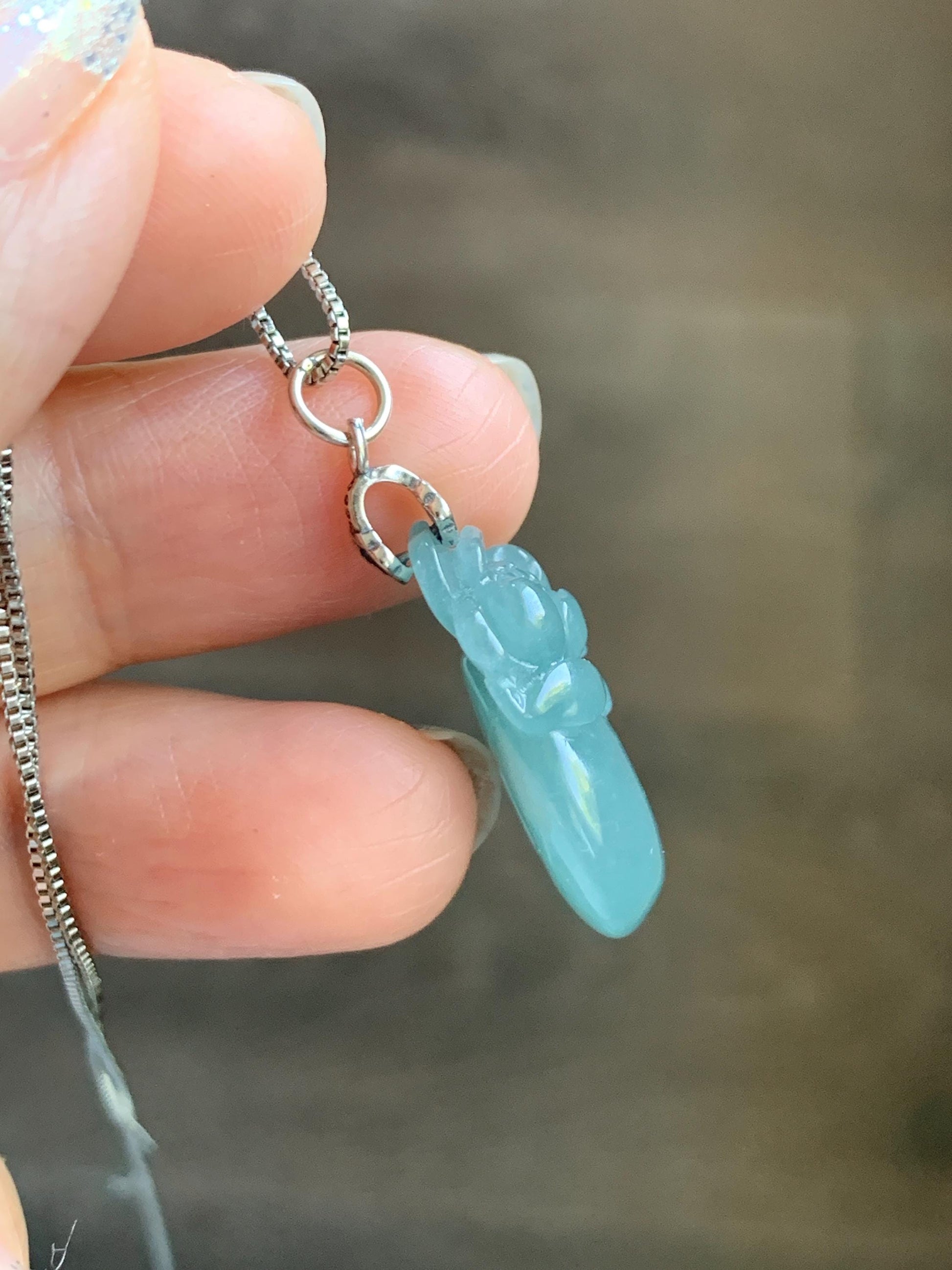 Natural Grade A Guatemalan Icy Translucent Teal Blue Jadeite Lotus Flower Ping An Kou Donut Pendant Sterling Silver 5g 天然冰危蓝翡翠莲花平安扣吊坠 WTL165
