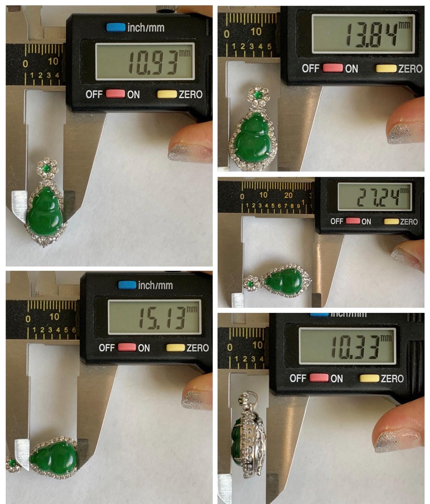 Natural Grade A Guatemalan Icy Translucent Vibrant Green Jade Jadeite Gourd Hulu Pendant Sterling Silver 4g 天然冰危绿翡翠葫芦吊坠 XMH330B