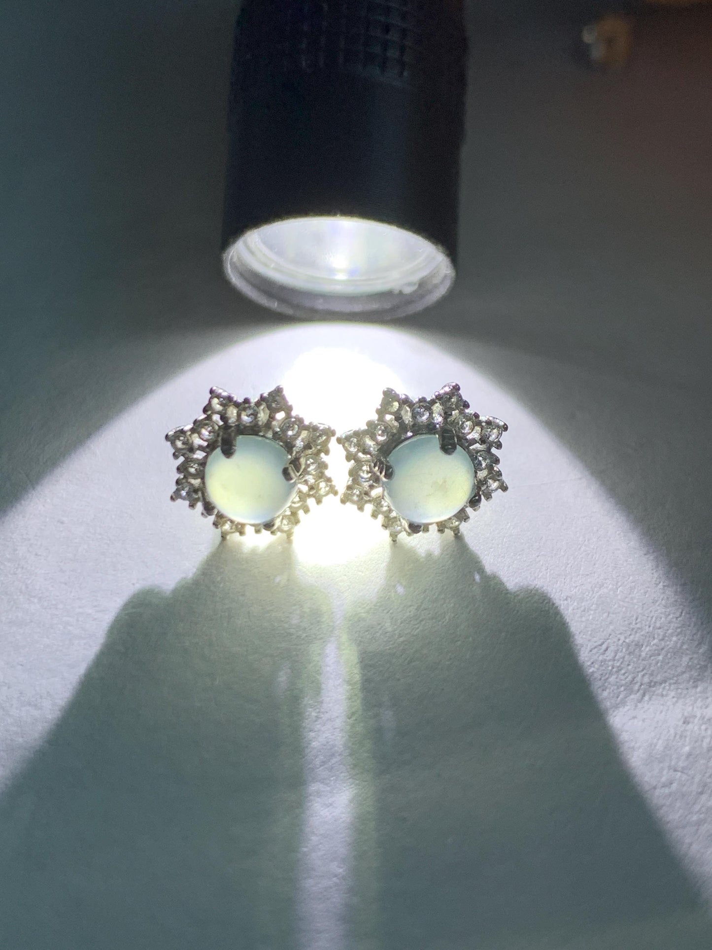 Natural grade A Guatemalan Icy Highly Translucent Pastel Blue Jade Jadeite Snowflake Stud Earrings Sterling Silver 天然冰危淡蓝翡翠银镶耳钉 XHD77