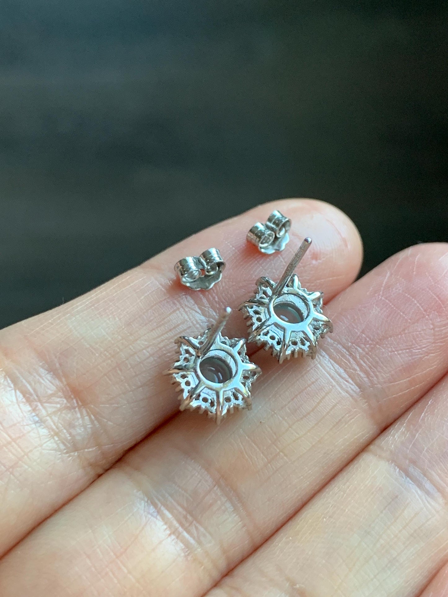 Natural grade A Guatemalan Icy Highly Translucent Pastel Blue Jade Jadeite Snowflake Stud Earrings Sterling Silver 天然冰危淡蓝翡翠银镶耳钉 XHD77