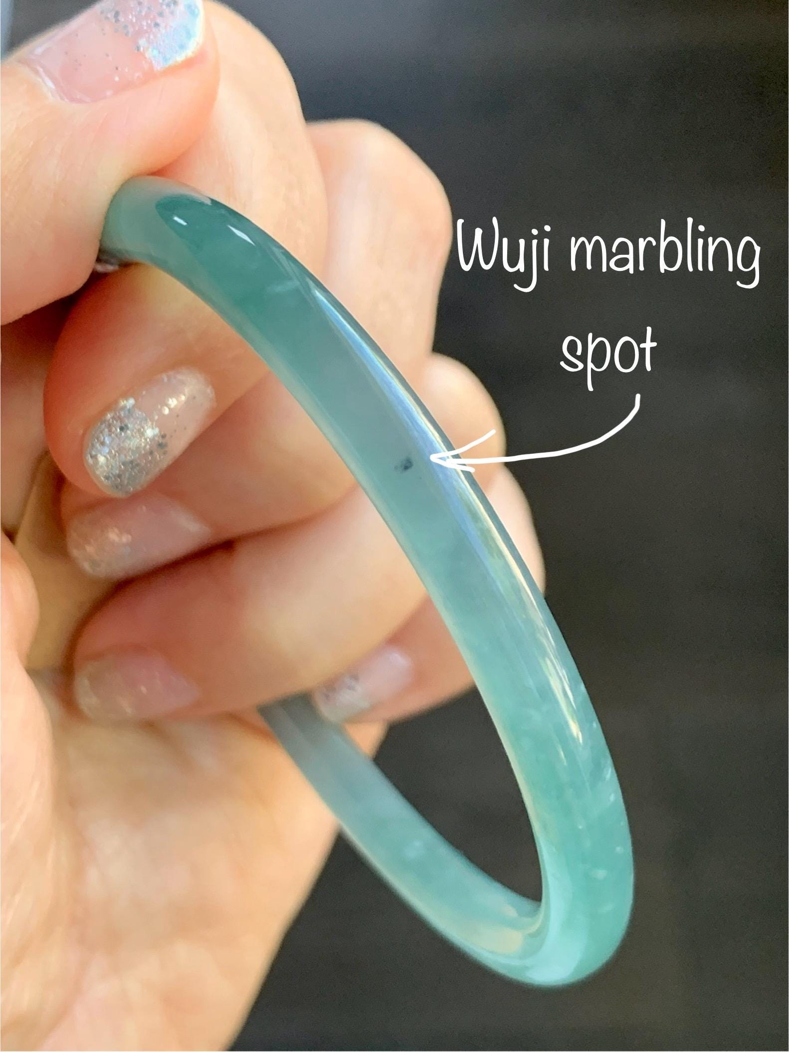 Certified Natural Grade A Guatemalan Icy Translucent Teal Blue & Green Marbled Jade Jadeite Slim Bangle 58.7mm 7.25” 20g 天然冰危晴蓝翡翠细圆条手镯 475