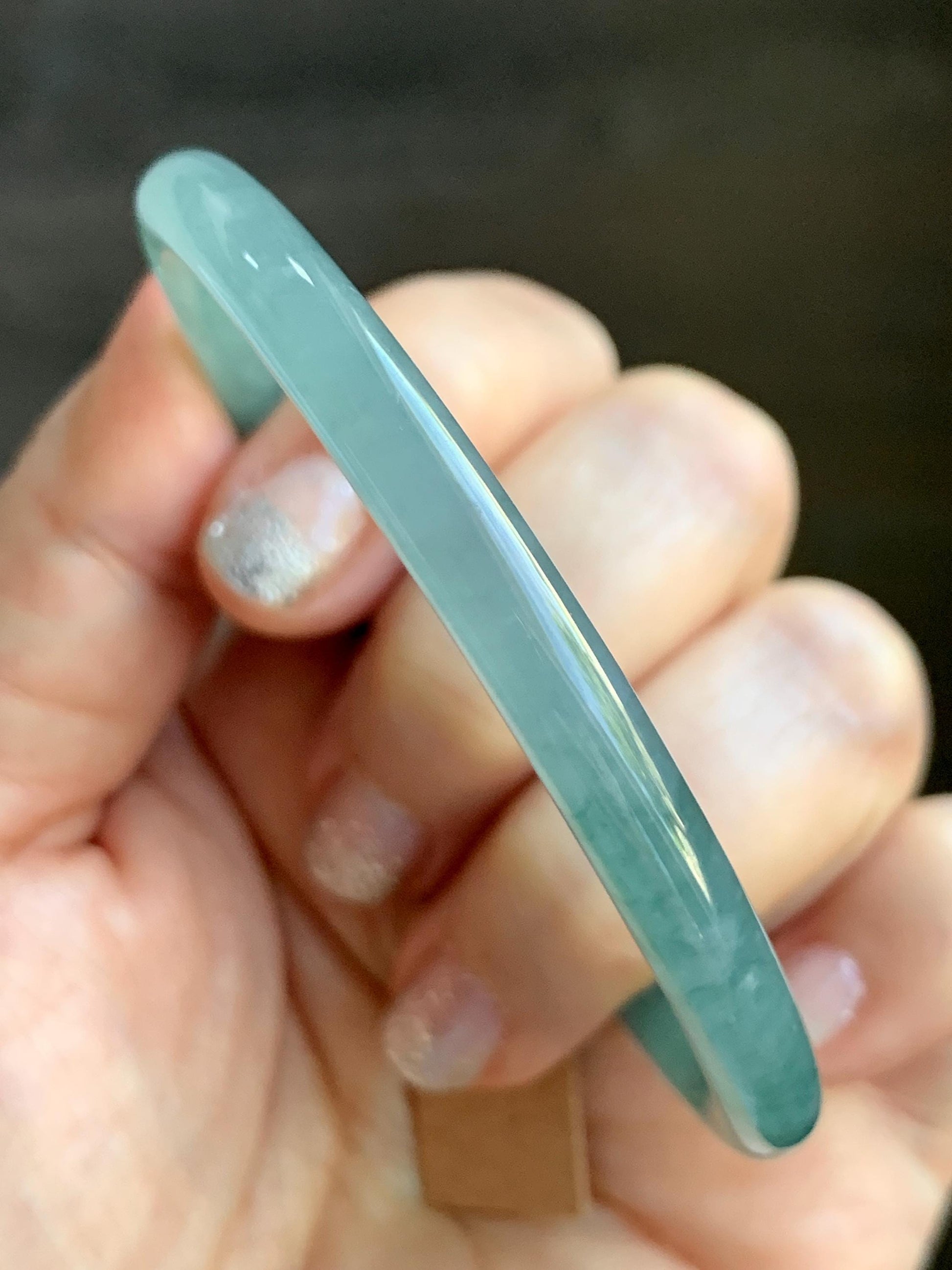 Certified Natural Grade A Guatemalan Icy Translucent Teal Blue & Green Marbled Jade Jadeite Slim Bangle 58.7mm 7.25” 20g 天然冰危晴蓝翡翠细圆条手镯 475